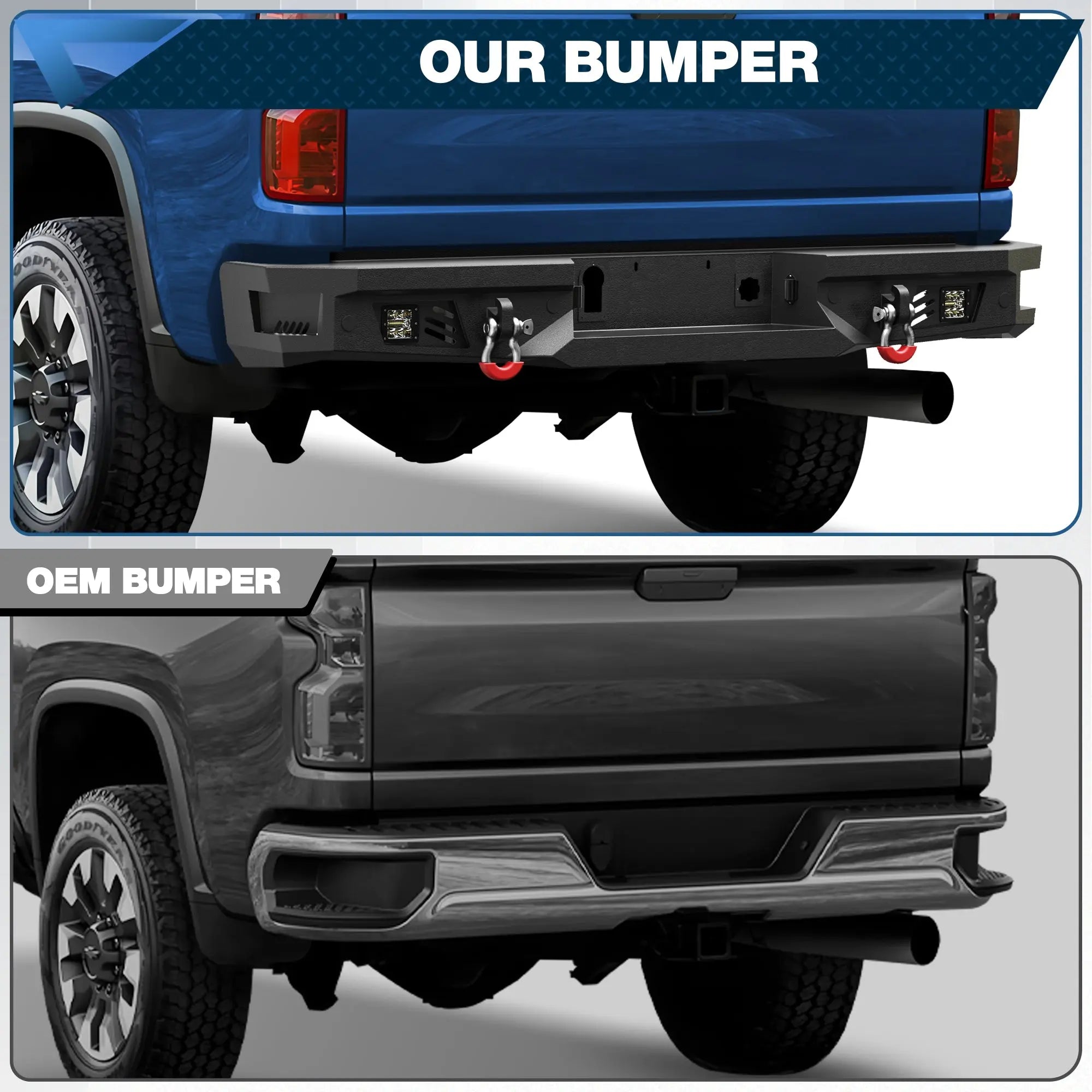 Rear Bumper Full Width Offroad Bumper for 2020-2026 Chevy Silverado and GMC Sierra 2500/3500 Trucks POFENZE 