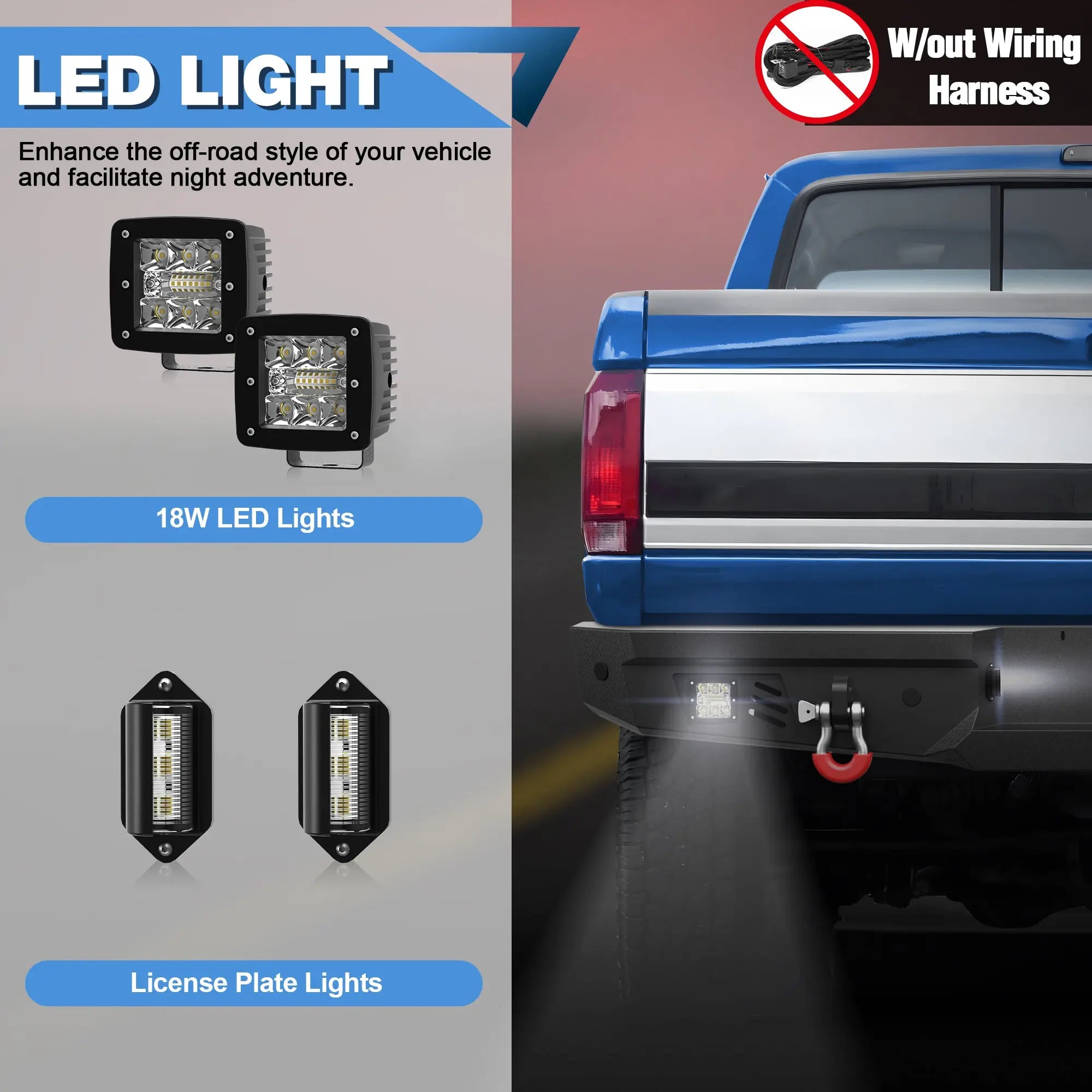 Rear Bumper for 1992-1997 F150 Full Width Offroad Bumper w/Step Plate, 2x18w Lights, D-rings, License Plate Lights for 1992-1997 Ford F150 F250 F350 Pickup Trucks POFENZE