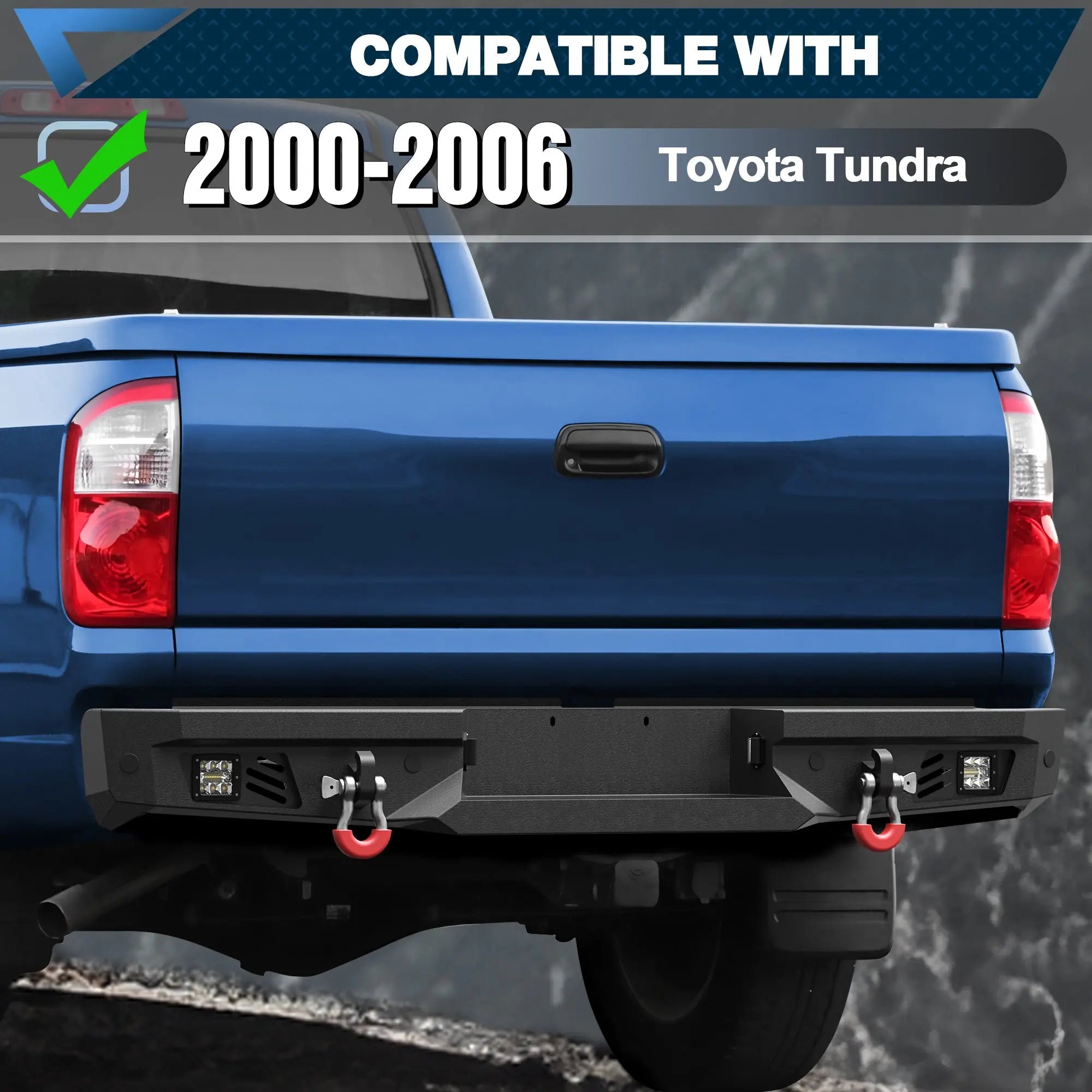 Rear Bumper for 2000-2006 Toyota Tundra Black Pickup Truck Bumper for Tundra w/Step Plate, 2x18w Lights POFENZE