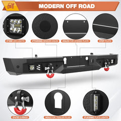 Rear Bumper for 2014 2015 2016 2017 2018 Chevy Silverado 1500 / GMC Sierra 1500 Pickup, Include LED Lights, License Plate Lights and D-rings POFENZE