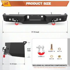 Rear Bumper for 2014 2015 2016 2017 2018 Chevy Silverado 1500 / GMC Sierra 1500 Pickup, Include LED Lights, License Plate Lights and D-rings POFENZE