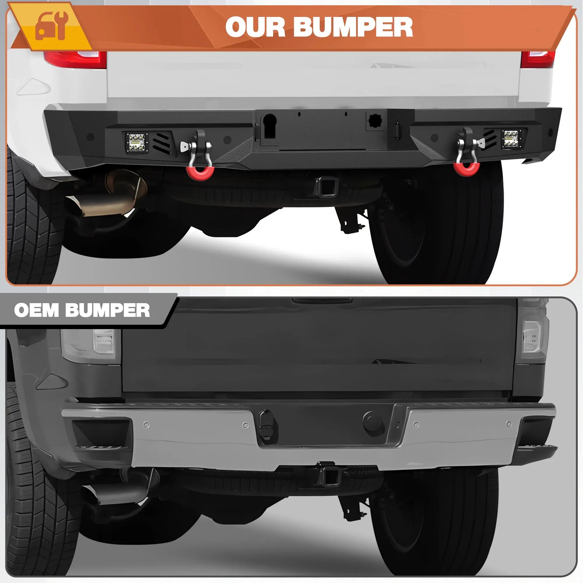 Rear Bumper for 2014 2015 2016 2017 2018 Chevy Silverado 1500 / GMC Sierra 1500 Pickup, Include LED Lights, License Plate Lights and D-rings POFENZE