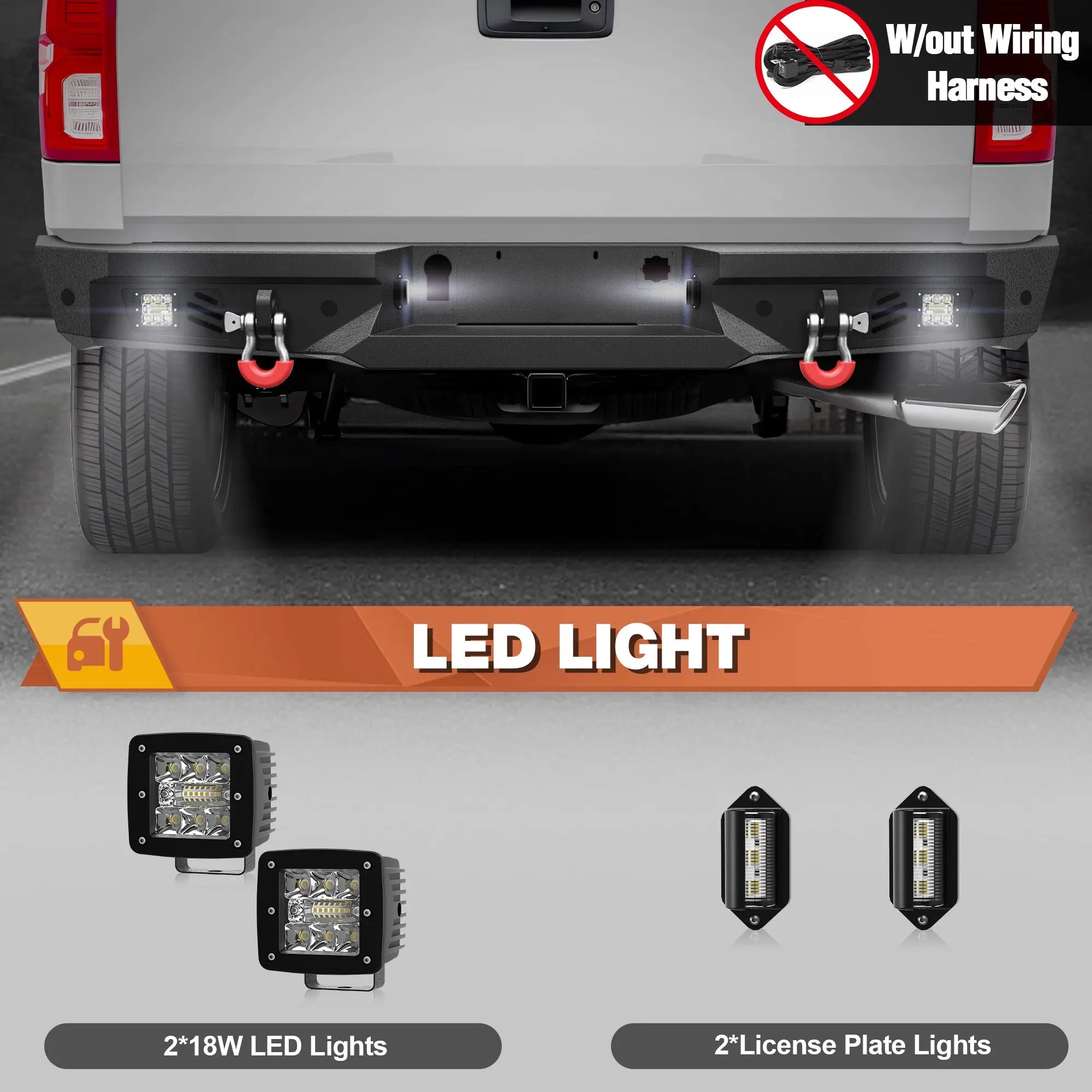 Rear Bumper for 2014 2015 2016 2017 2018 Chevy Silverado 1500 / GMC Sierra 1500 Pickup, Include LED Lights, License Plate Lights and D-rings POFENZE