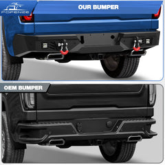 Rear Bumper for 2019-2024 Chevy Silverado/GMC Sierra 1500 Full Width Offroad Bumper w/Step Plate, 2x18w Lights, D-rings, License Plate Lights for 2019-2024 Chevy Silverado and GMC Sierra 1500 Trucks POFENZE