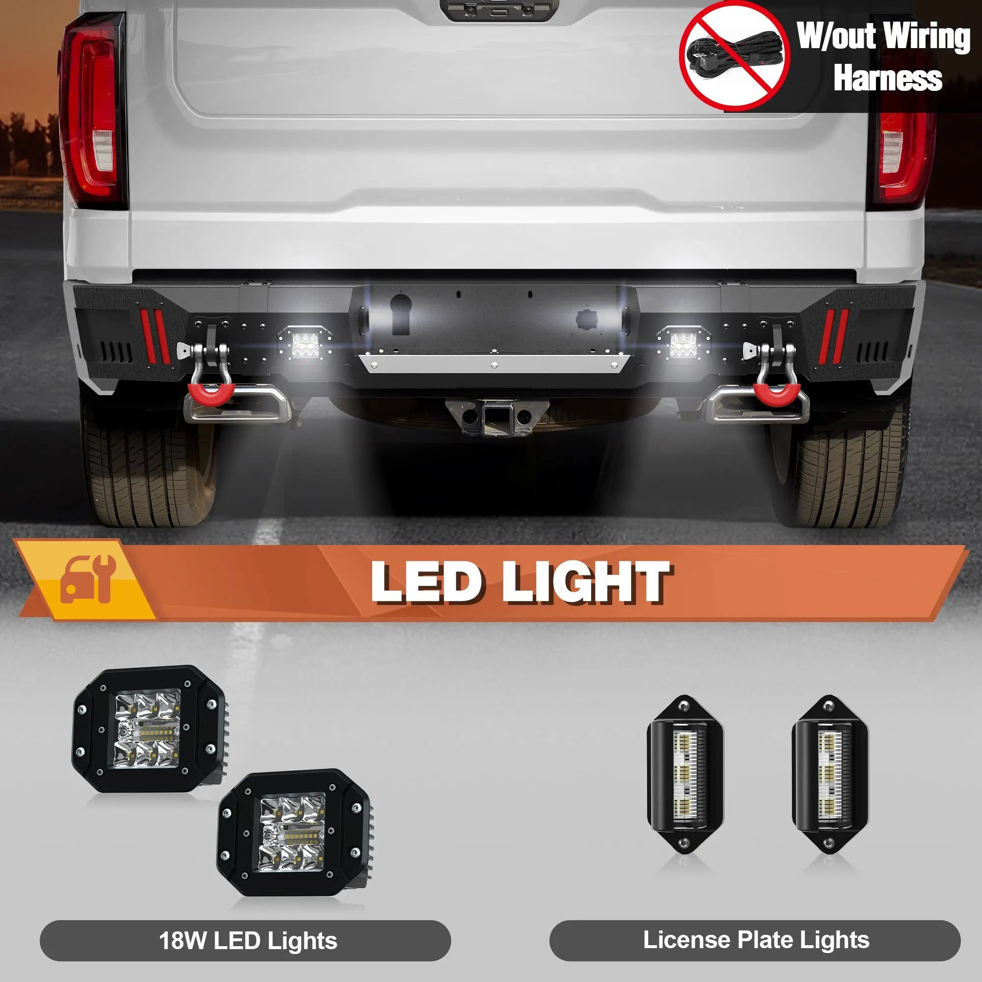 Rear Bumper for Chevy Silverado 1500 / GMC Sierra 1500 2019-2024 w/Step Plate, Lights, Sensor Holes and D-rings, Textured Black Pickup Truck Bumper POFENZE