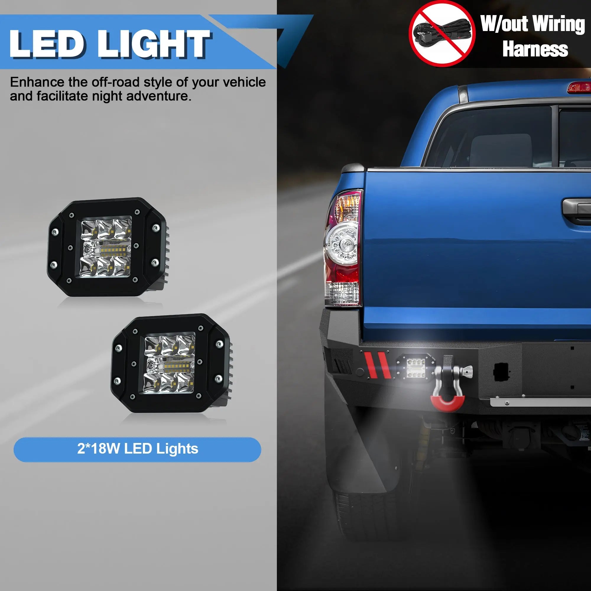 Rear Bumper w/D-rings, LED Lights, Sensor Holes, Stainless Steel Step Plate, Back Bumper for Tacoma 2nd Gen 2005 2006 2007 2008 2009 2010 2011 2012 2013 2014 2015 POFENZE