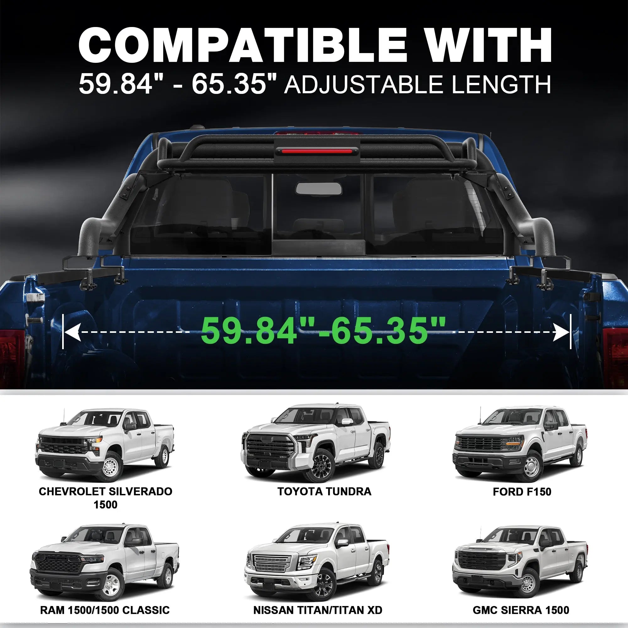 Roll Bar for Full-Size Pickup Truck Headache Racks with Basket Compatible with Ford F150, Silverado 1500, Sierra 1500, Ram 1500, Titan, Tundra POFENZE 