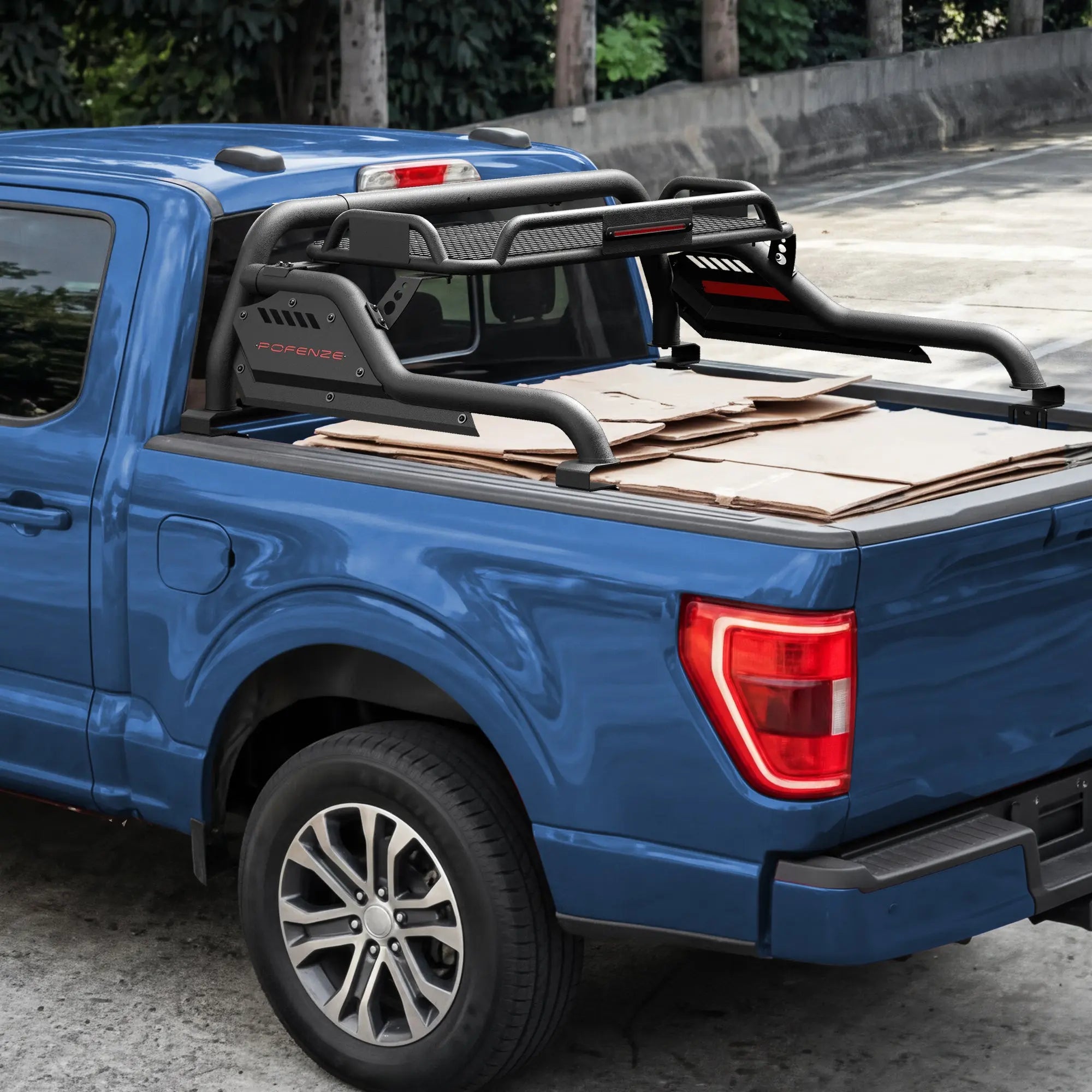 Roll Bar for Full-Size Pickup Truck Headache Racks with Basket Compatible with Ford F150, Silverado 1500, Sierra 1500, Ram 1500, Titan, Tundra POFENZE 