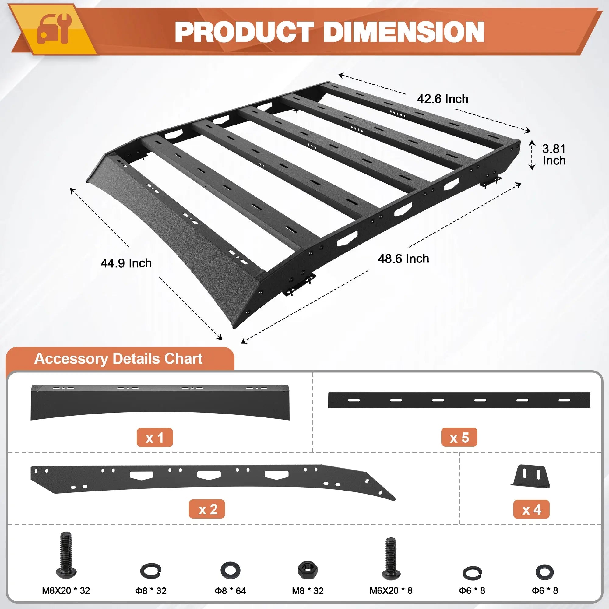 Roof Rack Compatible with 2th Gen 2005-2023 Toyota Tacoma Access Cab M6 Bolt Installation,Cargo Carrier (for 2 Door) POFENZE