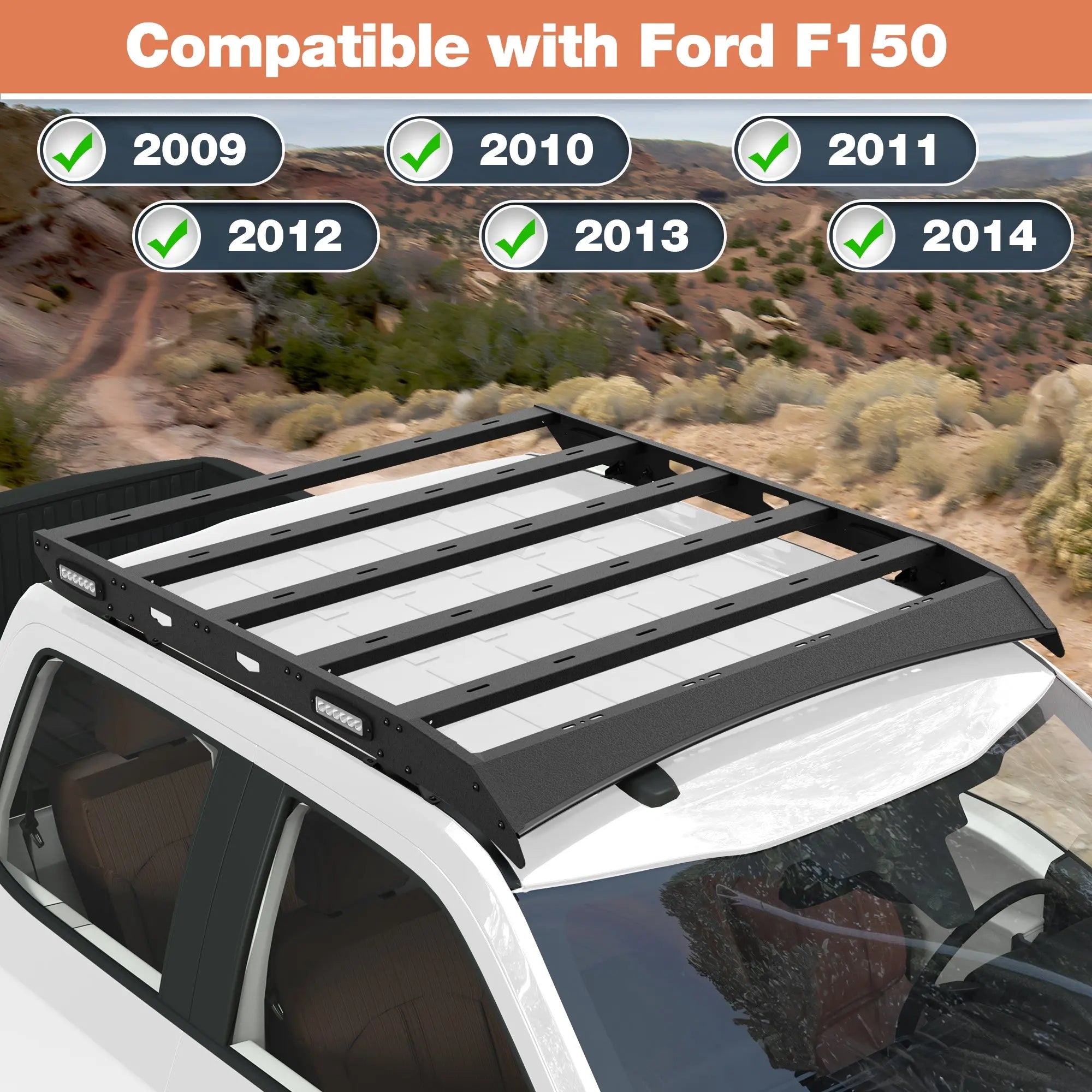 Roof Rack Top Cargo Carrier Heavy Duty Luggage Basket with Side LED Lights for 2009-2014 Ford F150 POFENZE