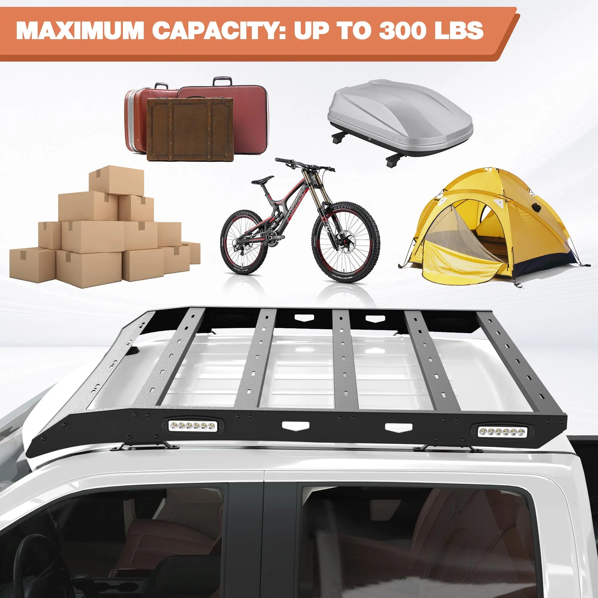 Roof Rack Top Cargo Carrier Heavy Duty Luggage Basket with Side LED Lights for 2009-2014 Ford F150 POFENZE