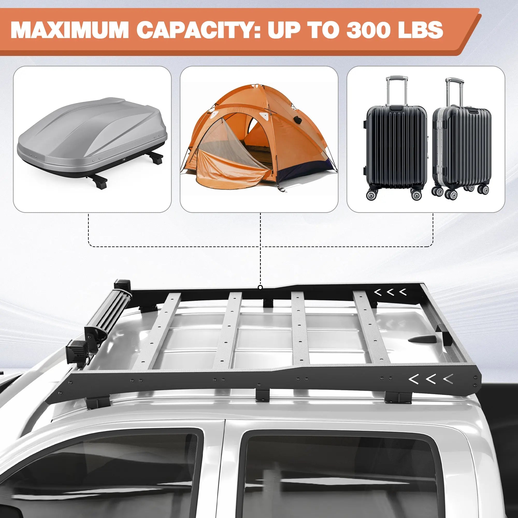 Roof Rack for Tacoma 2005-2022 Cargo Carrier Heavy Duty Top Roof Basket Rack Extension with 3 Lights Bar Fit POFENZE