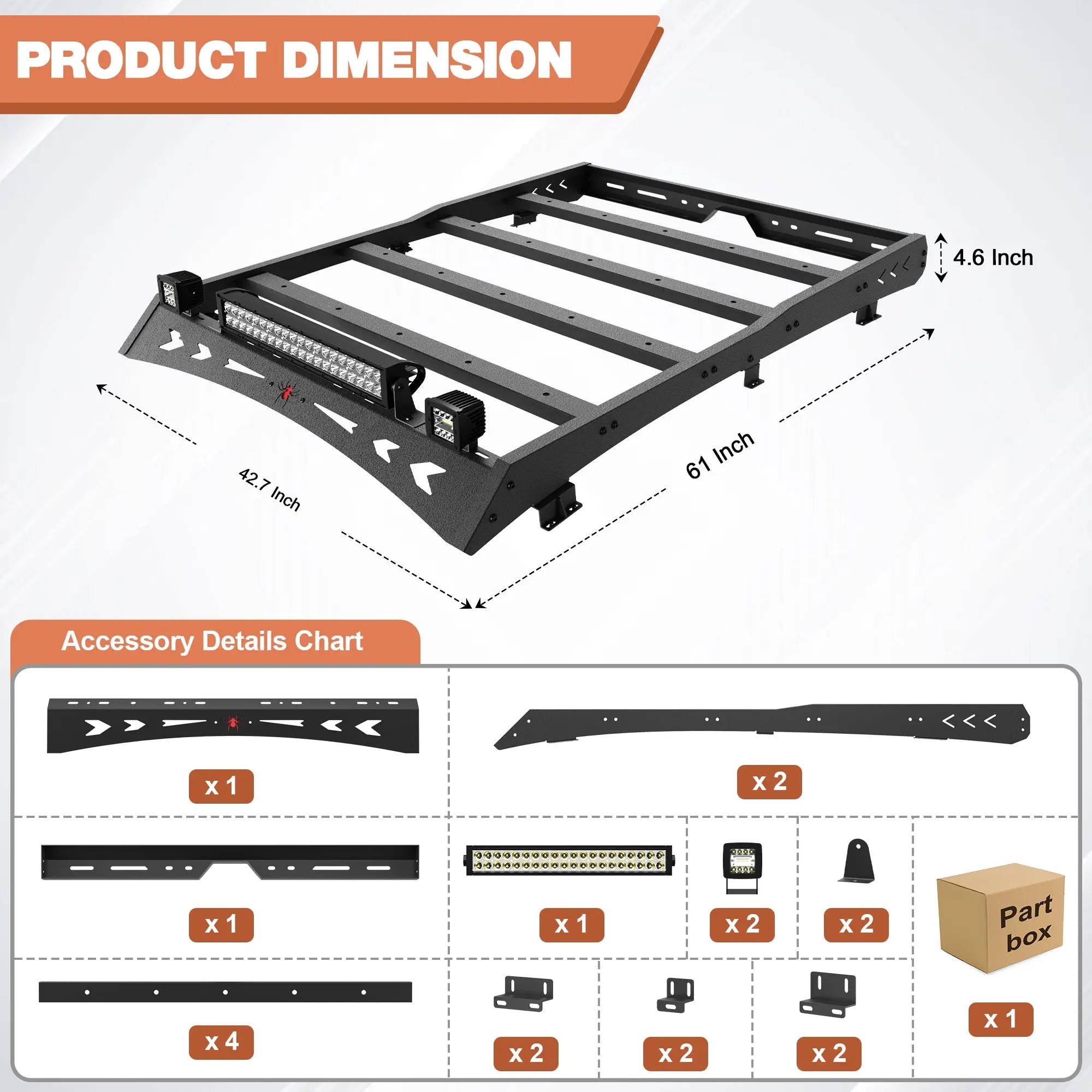 Roof Rack for Tacoma 2005-2022 Cargo Carrier Heavy Duty Top Roof Basket Rack Extension with 3 Lights Bar Fit POFENZE