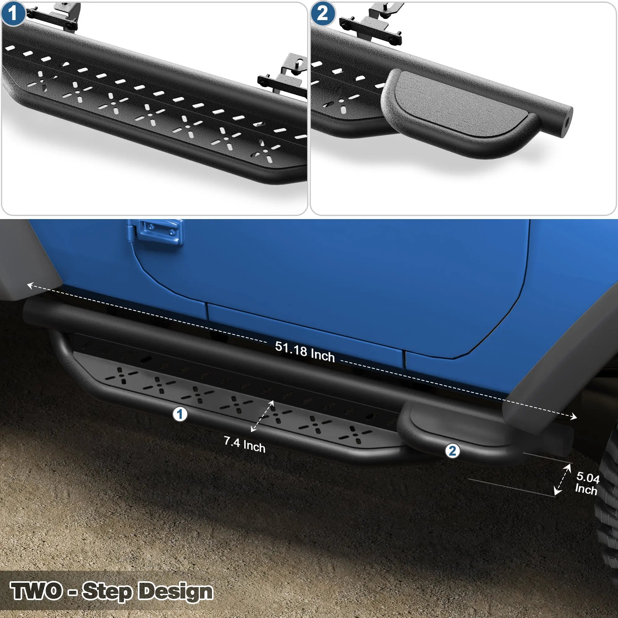 Running Board Steps Compatible with 2007-2018 Jeep Wrangler JK 2 Doors Only POFENZE