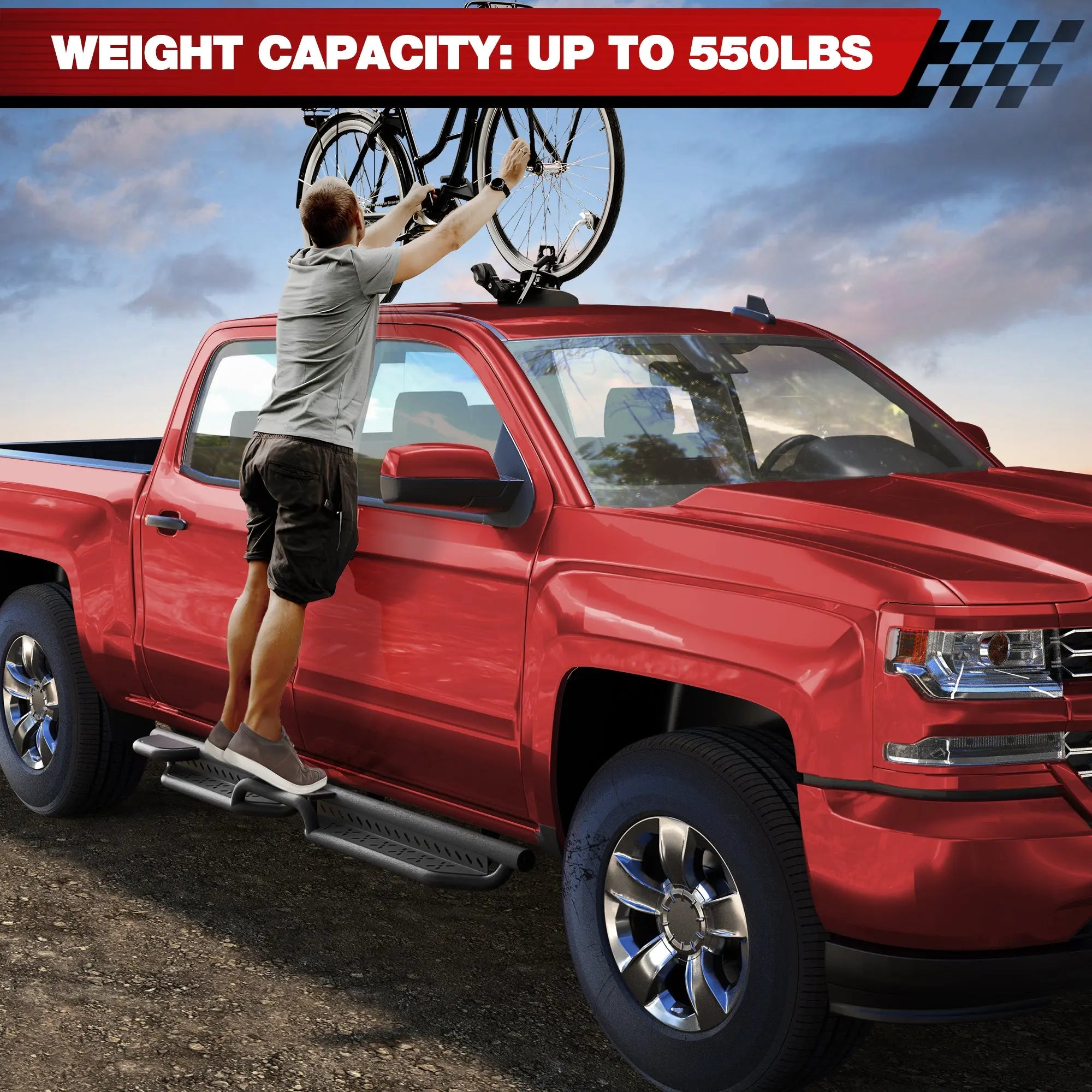 Running Boards Crew Cab Two Raised Side Step Compatible with 2007-2018 Chevy Silverado & GMC Sierra 1500, 2007-2019 Chevrolet Silverado & GMC Sierra 2500HD 3500HD(4 Doors Only) POFENZE