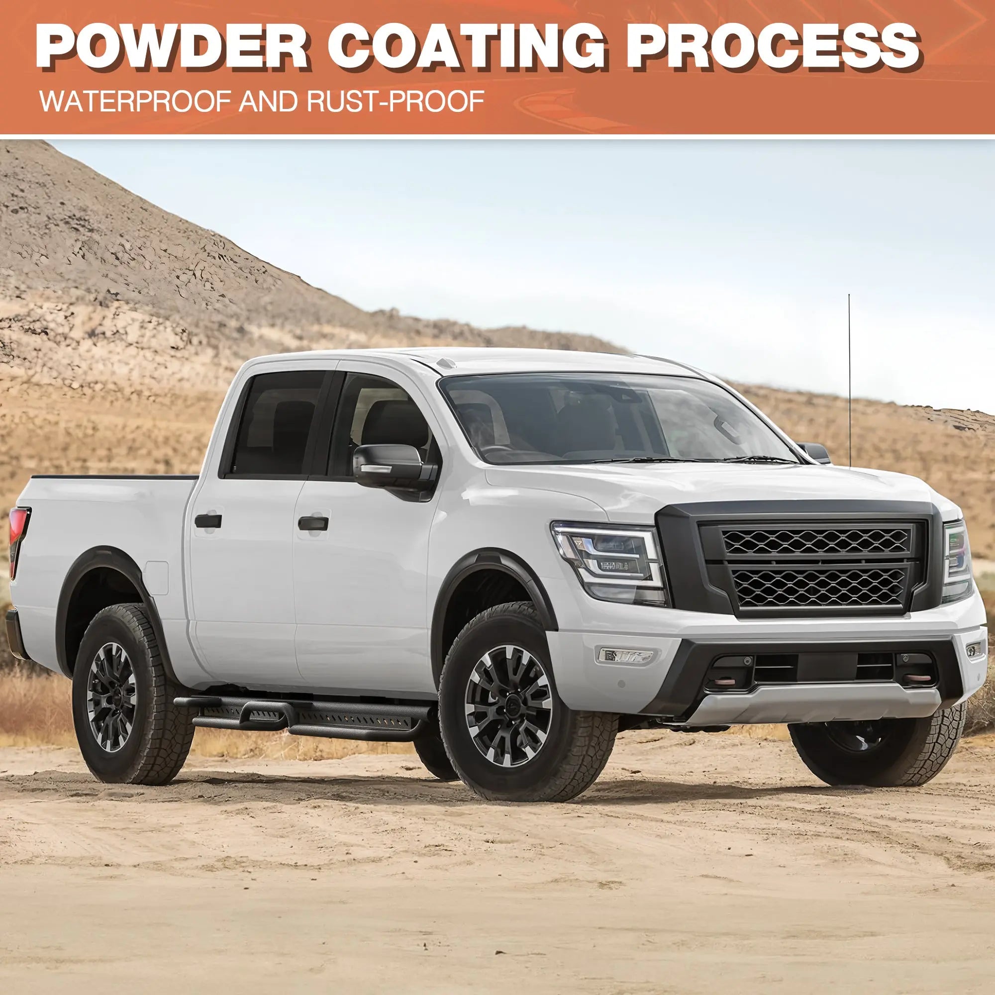 Running Boards Nerf Bars Side Steps for 2004-2023 Nissan Titan & Titan XD Crew Cab 4 Door, Powder Coated Black High-Strength Carbon Steel, Direct Bolt-On Off-Road Step Rails POFENZE