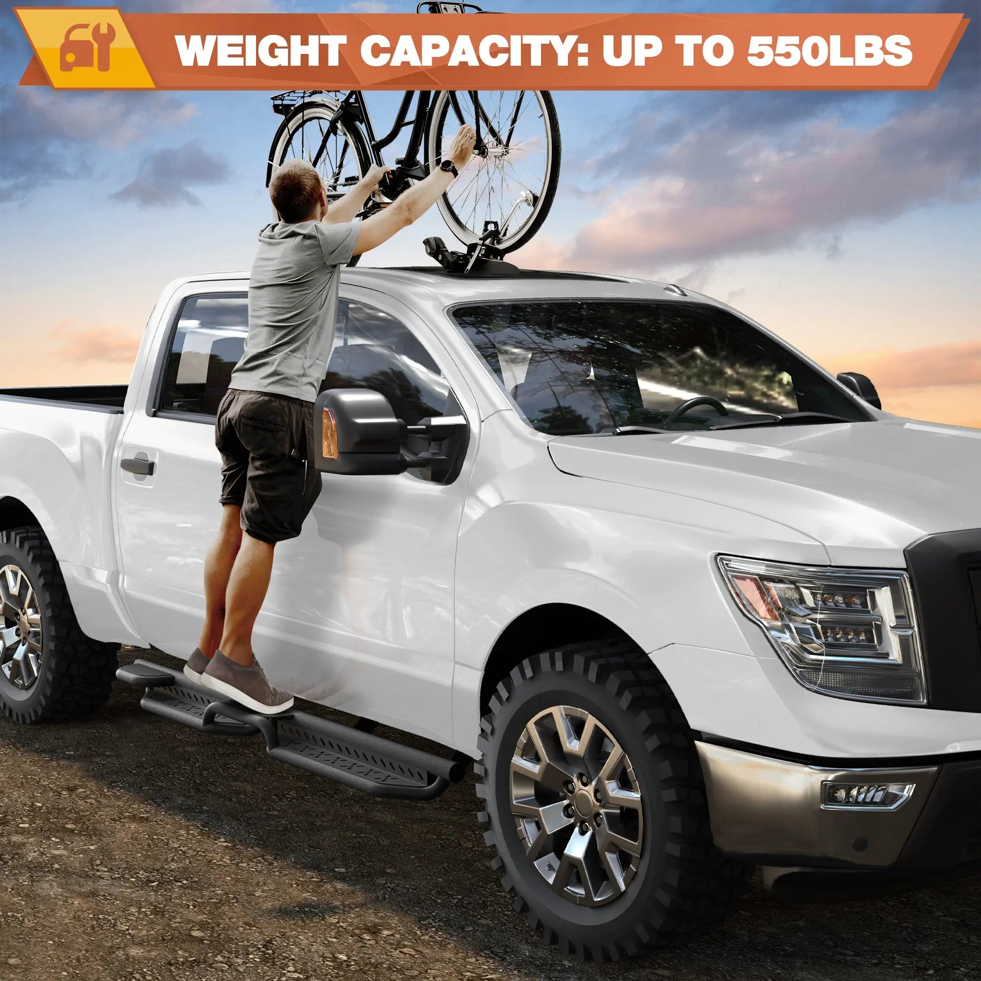 Running Boards Nerf Bars Side Steps for 2004-2023 Nissan Titan & Titan XD Crew Cab 4 Door, Powder Coated Black High-Strength Carbon Steel, Direct Bolt-On Off-Road Step Rails POFENZE