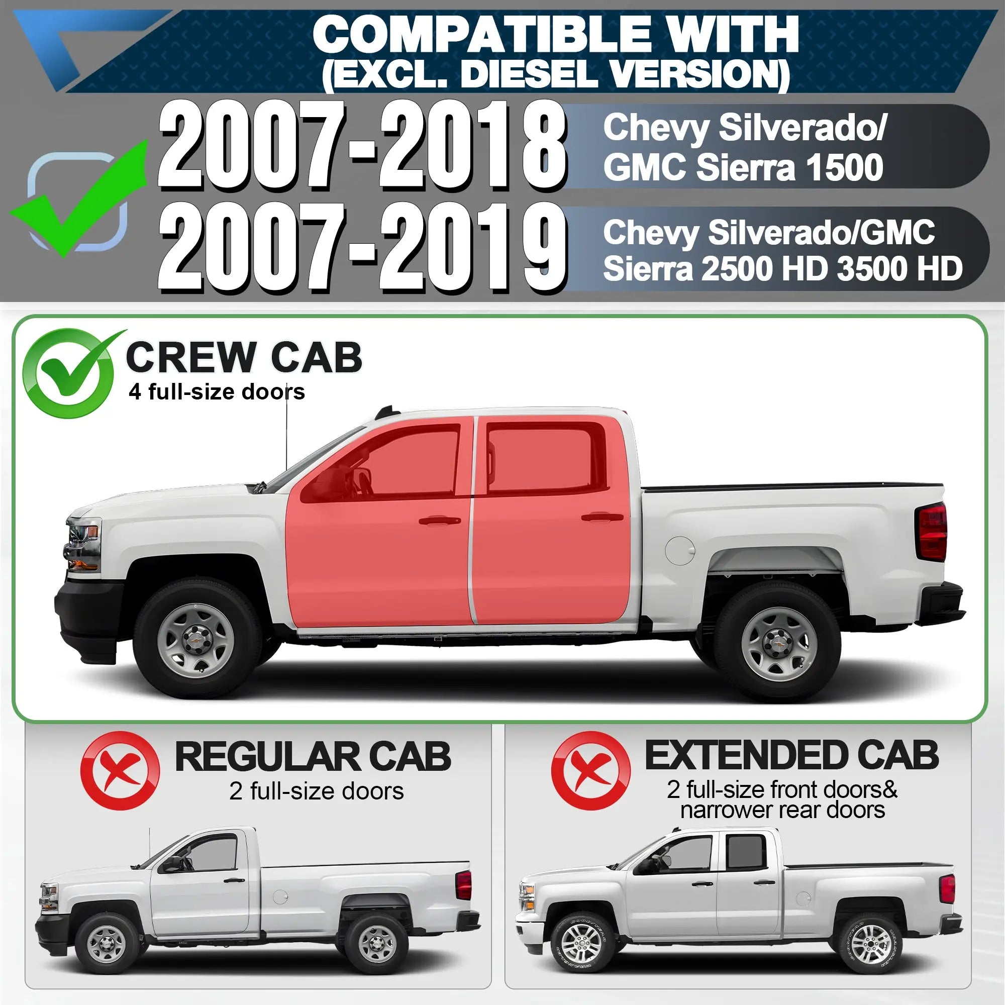 Running Boards Side Step for 2007-2018 Chevy Silverado & GMC Sierra 1500, 2007-2019 Chevrolet Silverado & GMC Sierra 2500HD 3500HD(4 Doors Only) - POFENZE