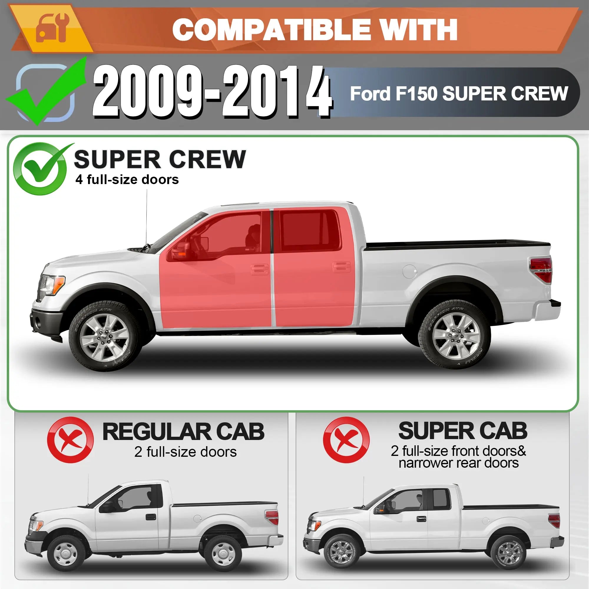 Running Boards Side Steps Compatible with 2009-2014 Ford F150 F-150 SuperCrew Cab - POFENZE