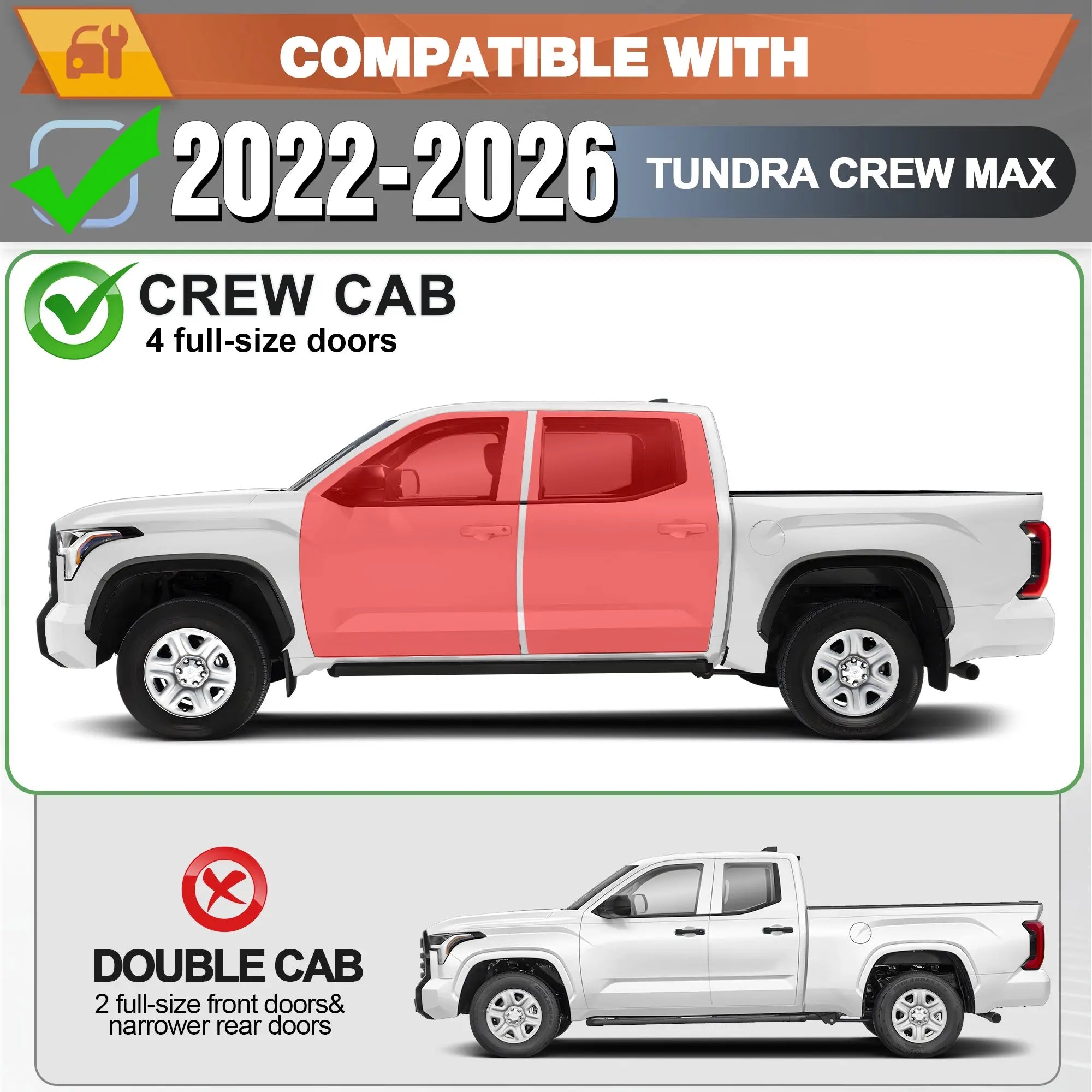 Running Boards Side Steps Compatible with 2022 2023 2024 2025 2026 Toyota Tundra Crew Max Cab - POFENZE
