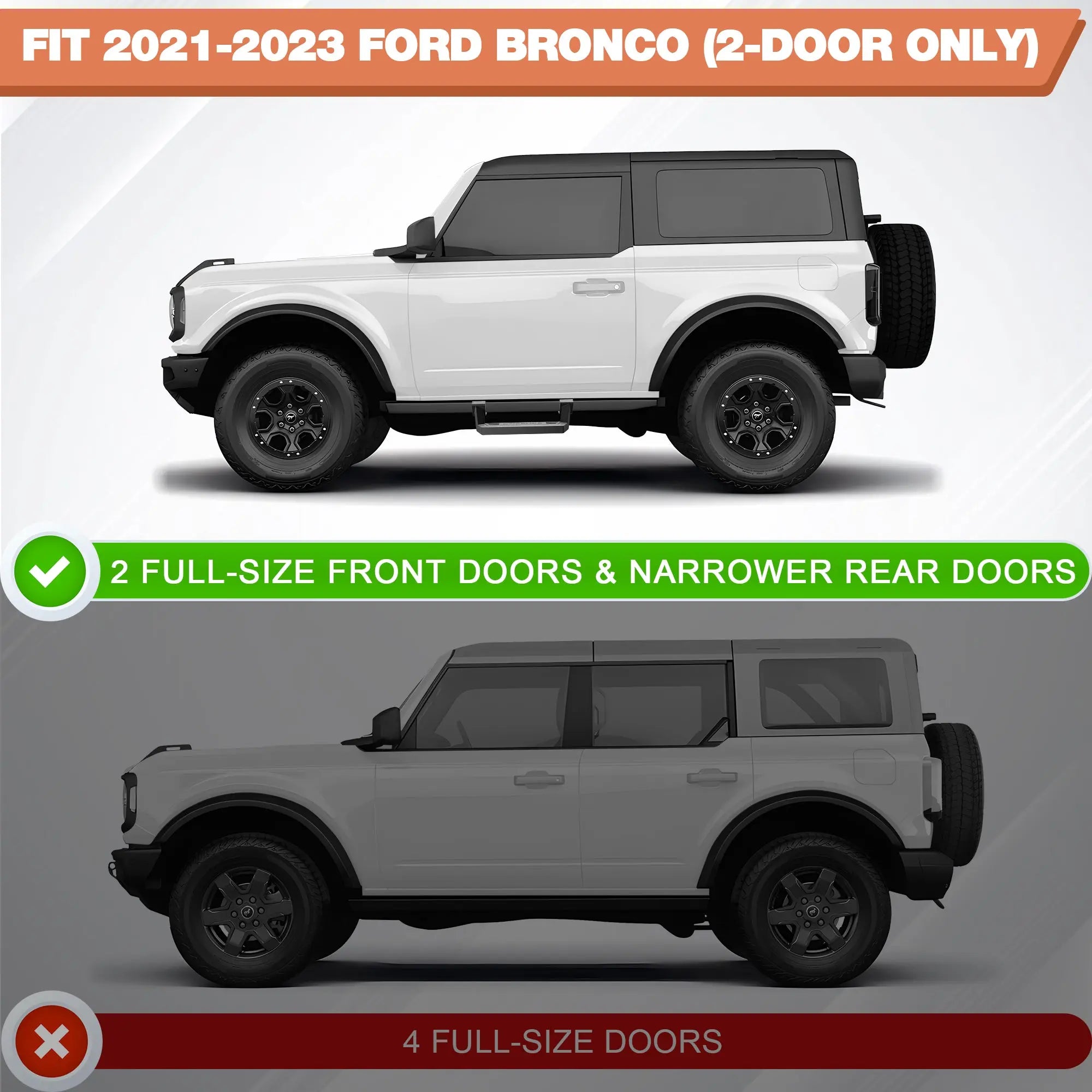 Running Boards Side Steps Ford Bronco 2021-2025 2-Door with Original Rock Rails POFENZE