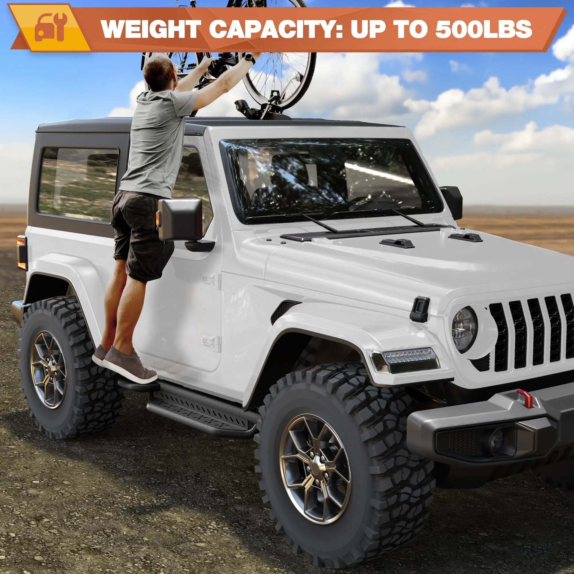 Running Boards Side Steps Raised Step Compatible with 2019-2024 Jeep Wrangler JL 2 Doors Only Black Carbon Steel Nerf Bars POFENZE