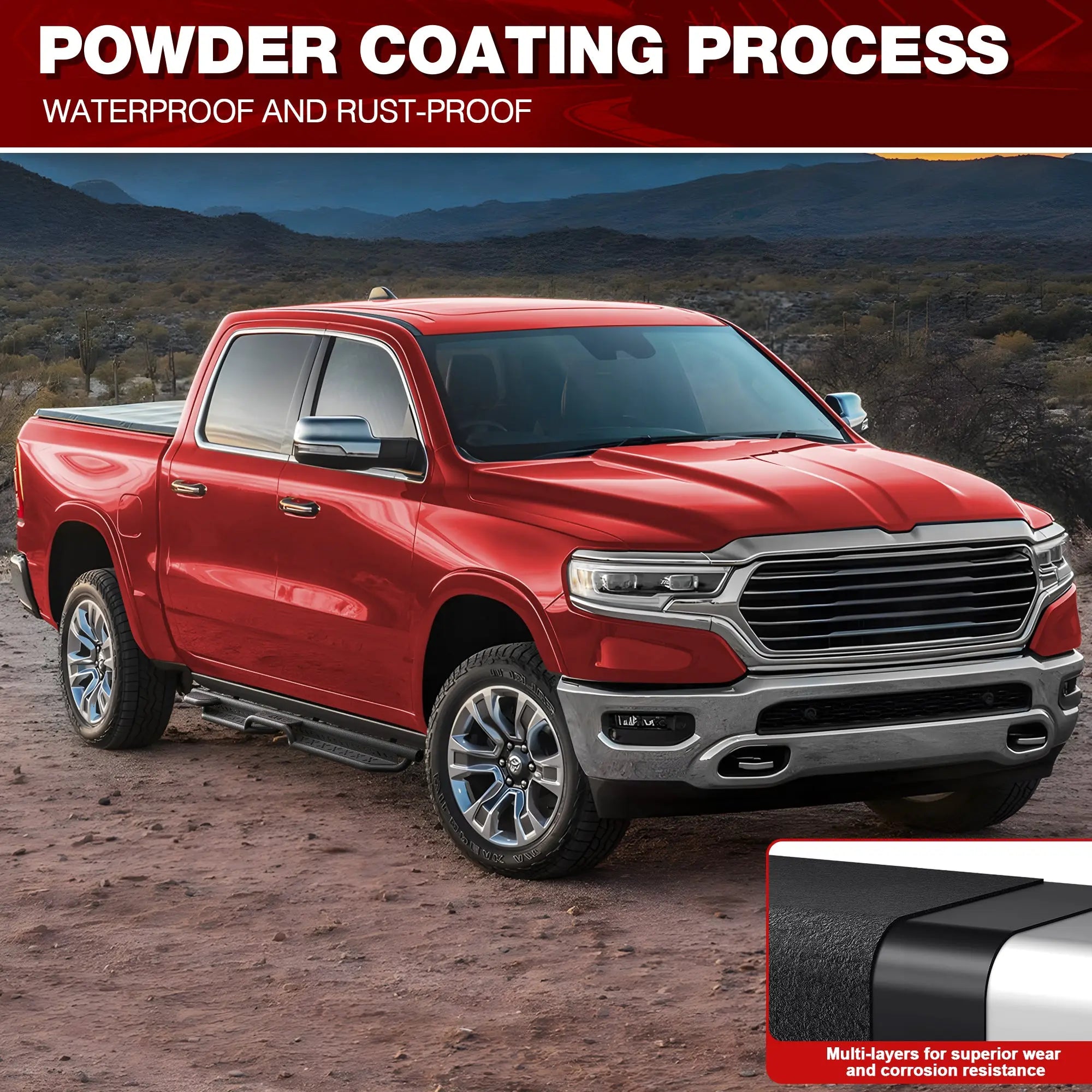 Running Boards Side Steps Two Raised Step Compatible with 2019-2025 Dodge Ram 1500 Crew Cab (4 Doors ONLY) POFENZE