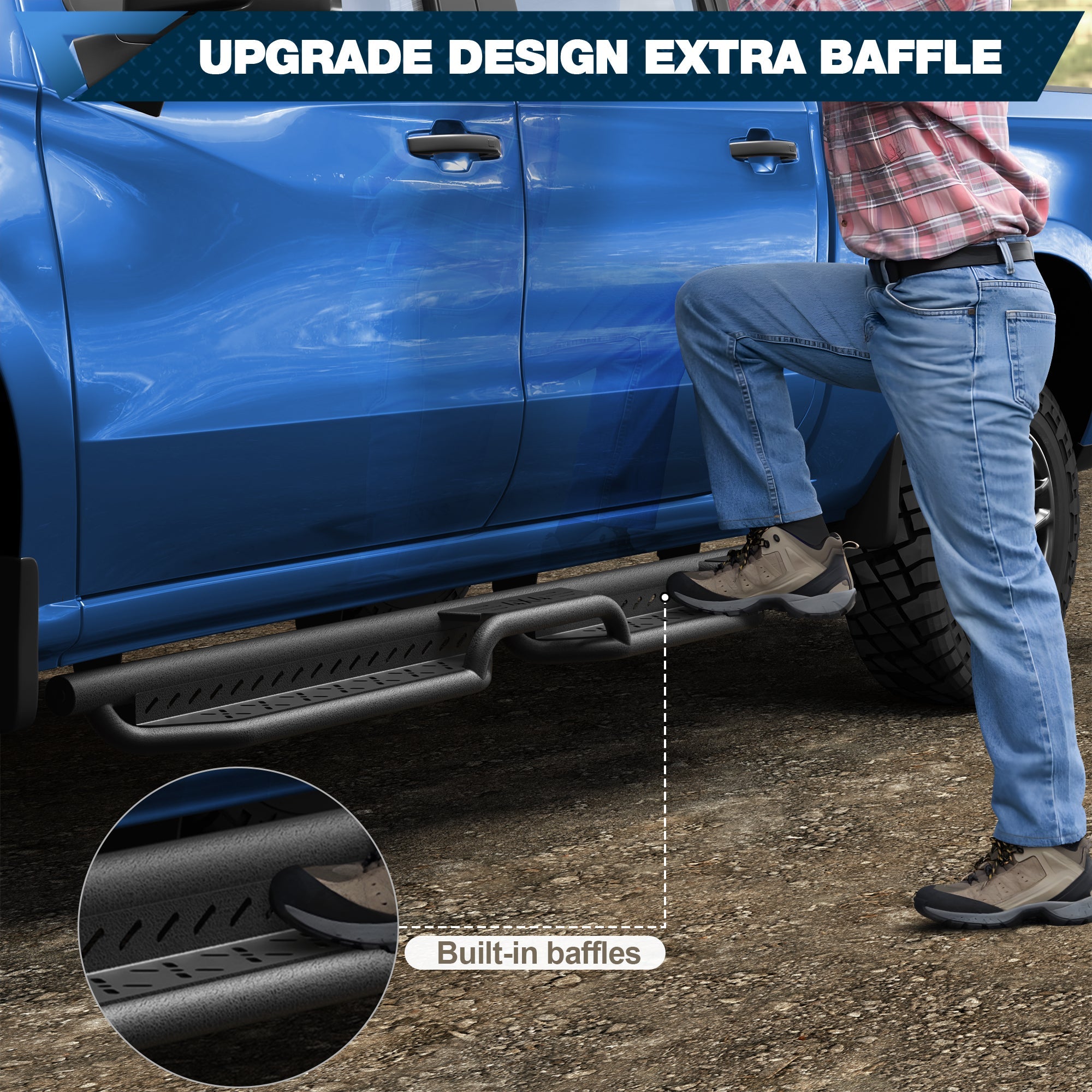 Anti-Slip Step Surface Close-Up – POFENZE Side Steps for 2019-2025 Chevy Silverado GMC Sierra 1500 2500HD 3500HD