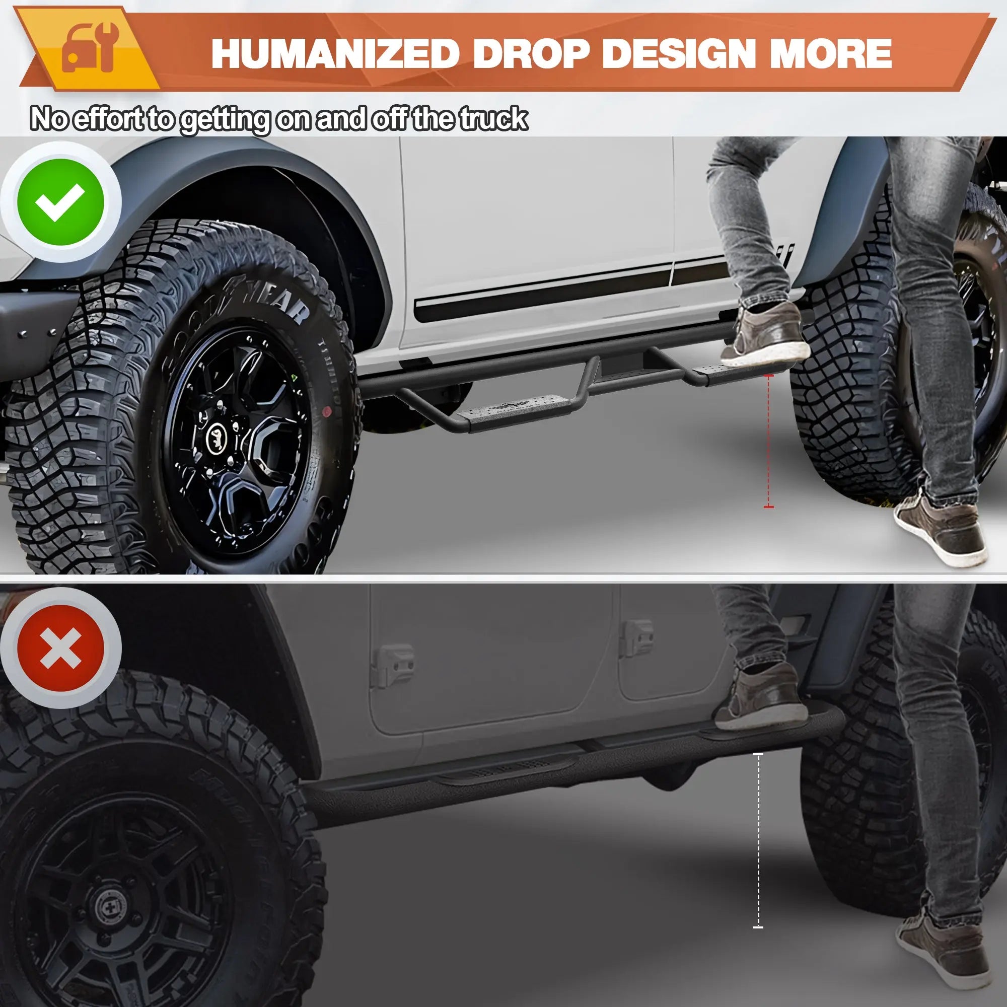Running Boards Side Steps for Ford Bronco 2021 2022 2023 2024 2025 Removable Car Door Steps 4 Packs POFENZE
