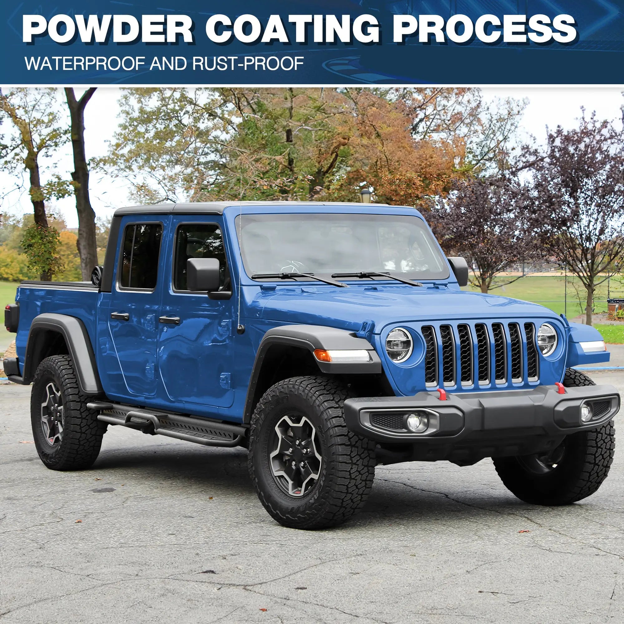 Running Boards Side Steps for Jeep Gladiator JT (4-Door) - 2 Stairs Black Powder Coated Nerf Bars, Carbon Steel Side Step Rails POFENZE