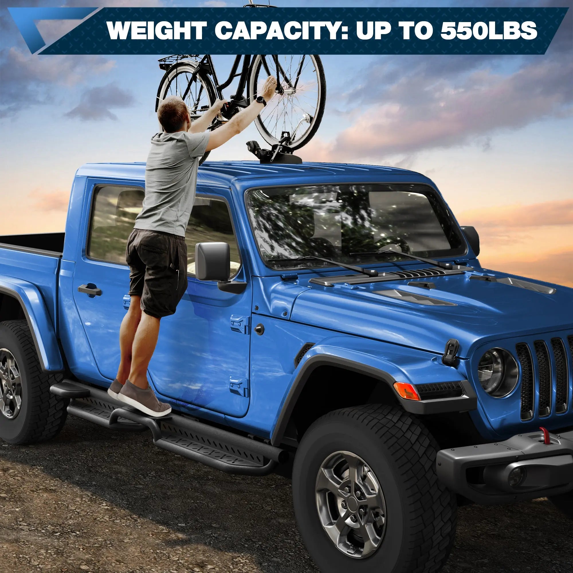 Running Boards Side Steps for Jeep Gladiator JT (4-Door) - 2 Stairs Black Powder Coated Nerf Bars, Carbon Steel Side Step Rails POFENZE