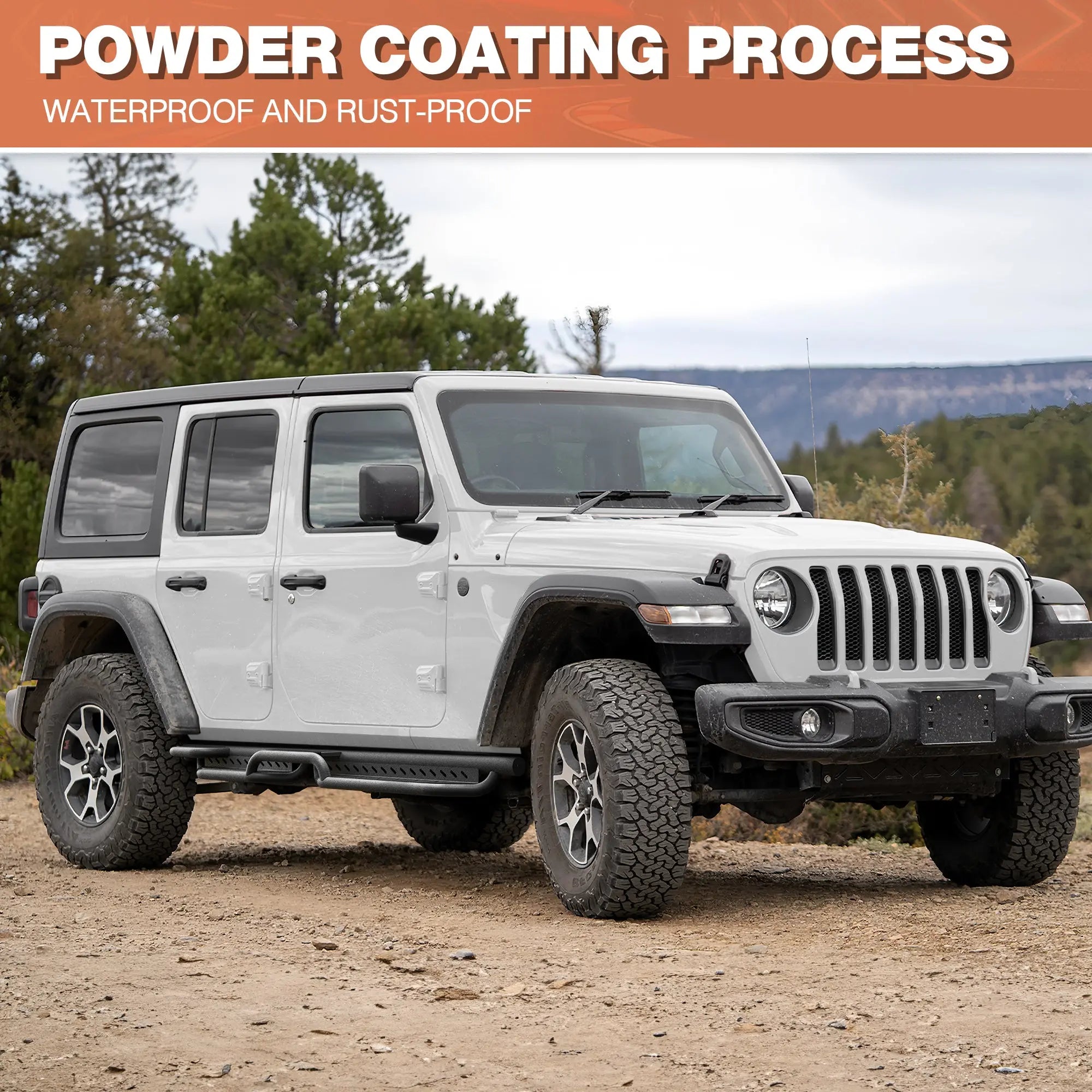 Running Boards Side Steps for Jeep Wrangler JL Unlimited (4-Door) - 2 Stairs Black Powder Coated Nerf Bars, Carbon Steel Side Step Rails POFENZE