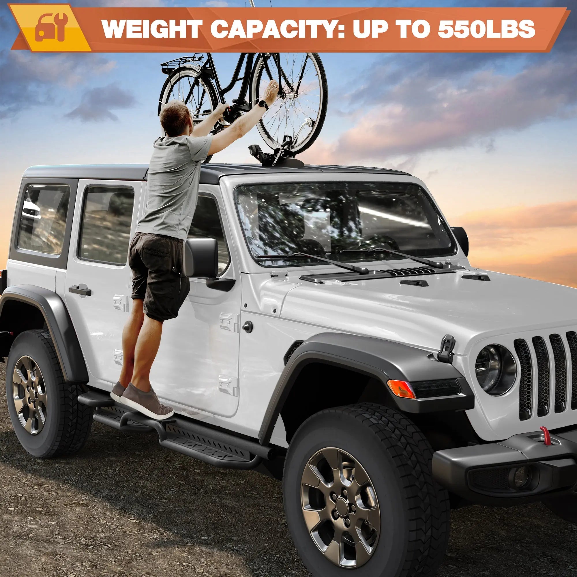 Running Boards Side Steps for Jeep Wrangler JL Unlimited (4-Door) - 2 Stairs Black Powder Coated Nerf Bars, Carbon Steel Side Step Rails POFENZE