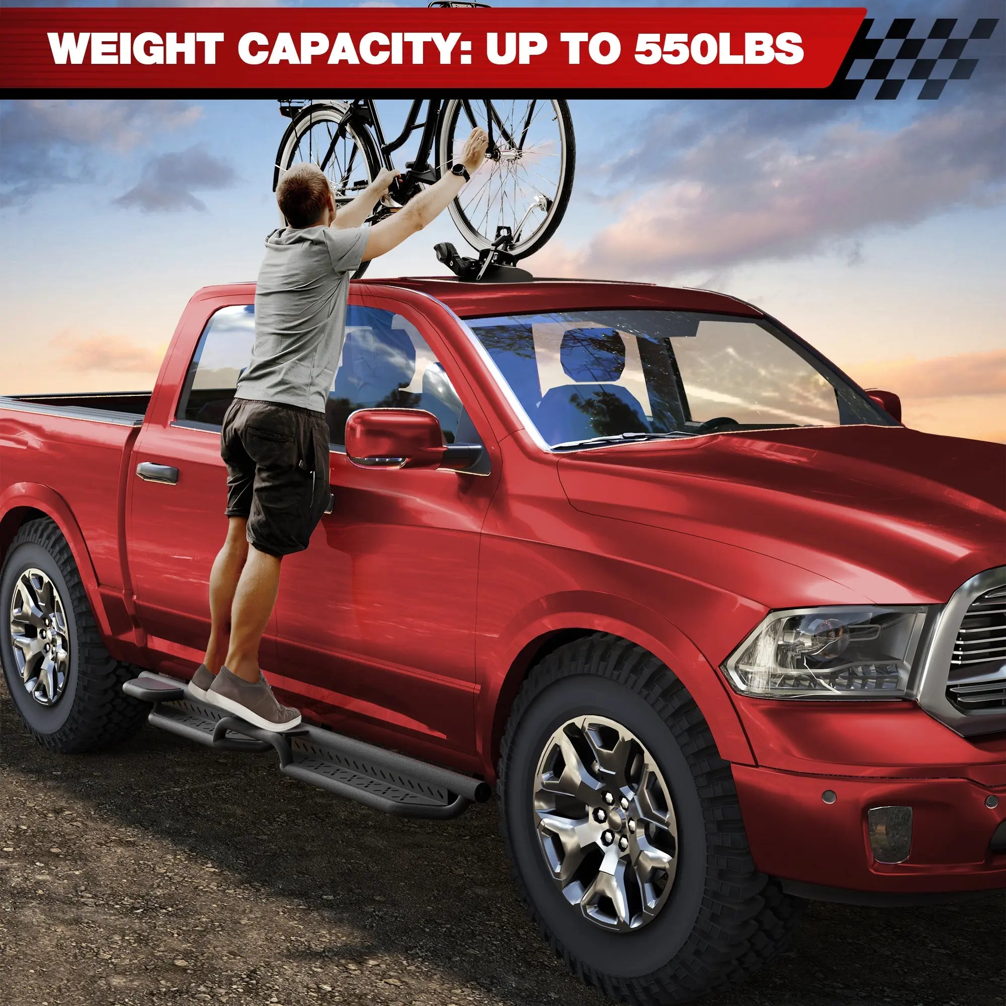 Running Boards Two Raised Step for 2009-2018 Dodge Ram 1500 (Including 2019-2025 Classic), 2010-2025 Ram 2500/3500 Crew Cab POFENZE