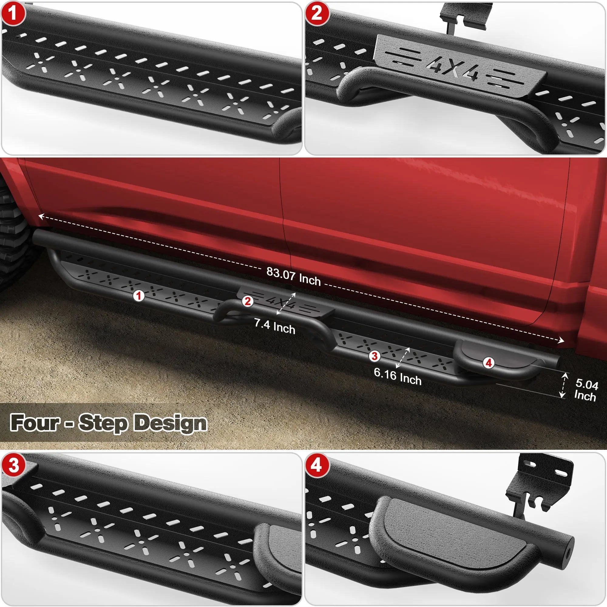 Running Boards Two Raised Step for 2009-2018 Dodge Ram 1500 (Including 2019-2025 Classic), 2010-2025 Ram 2500/3500 Crew Cab POFENZE