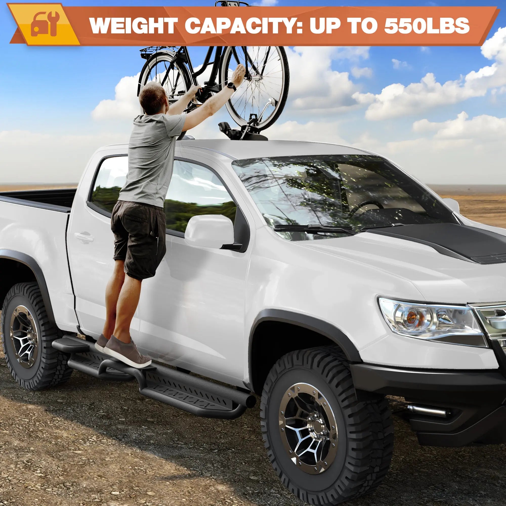 Running Boards Two Raised Step for 2015-2025 Chevrolet Chevy Colorado/GMC Canyon 4 Full Size Doors Powder-Coated Black Side Steps Nerf Bars POFENZE