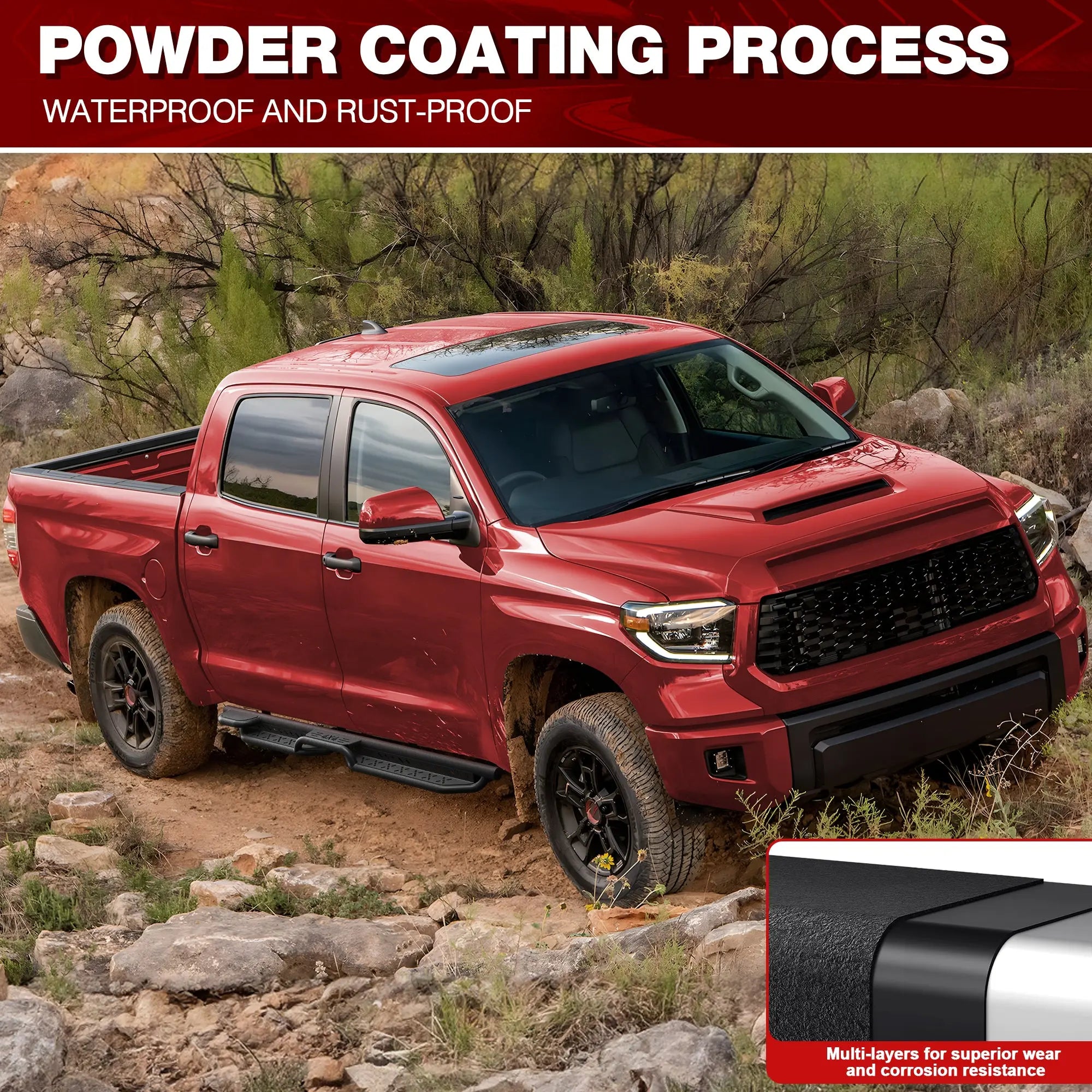 Running Boards for 2007-2021 Toyota Tundra Crew Cab with 4 Full-Size Doors Carbon Steel Powder-Coated Black Nerf Bars POFENZE