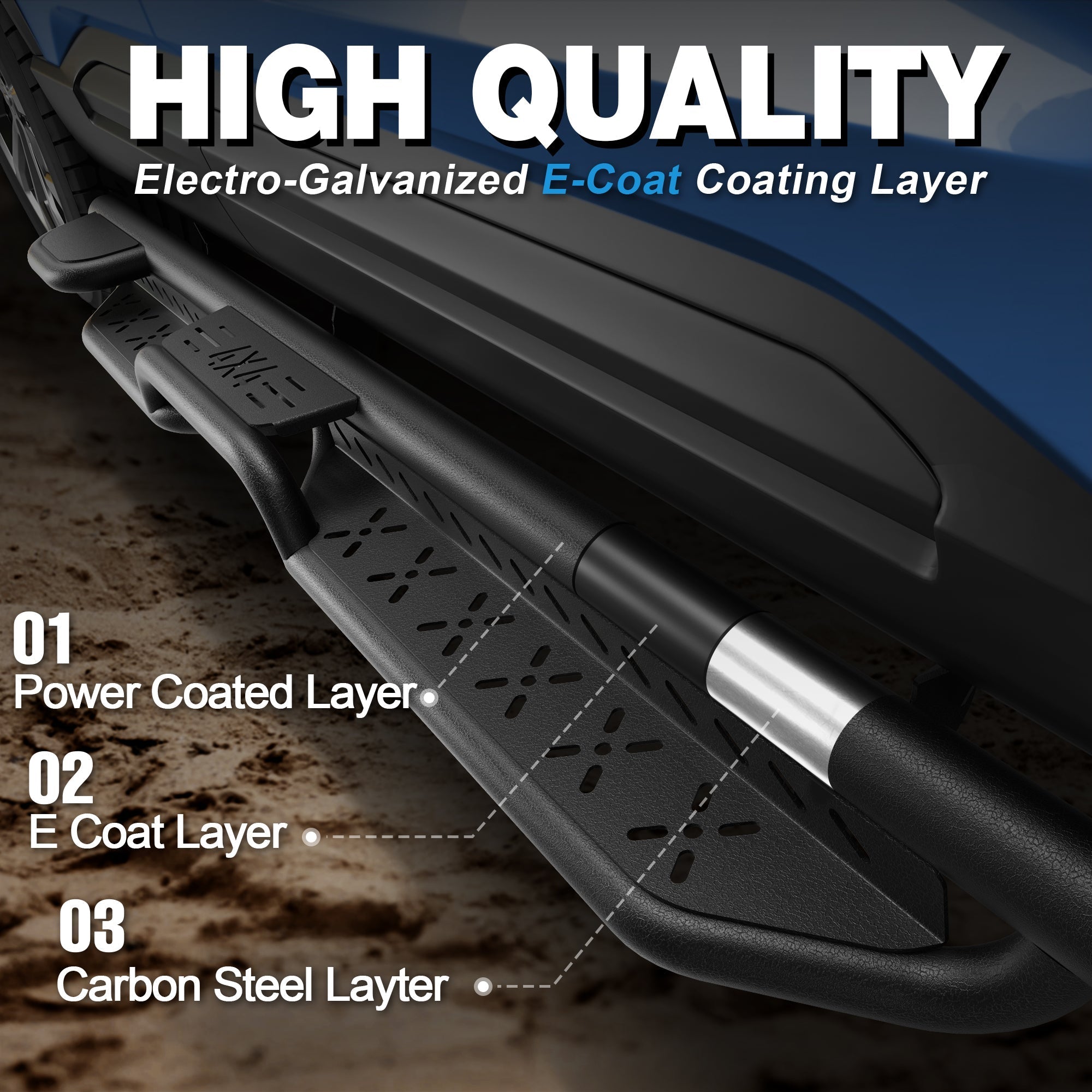 High Quality Electro-Galvanized E-Coat Coating Layer: Power Coat + E-Coat + Carbon Steel – POFENZE Ford F-150 Running Boards