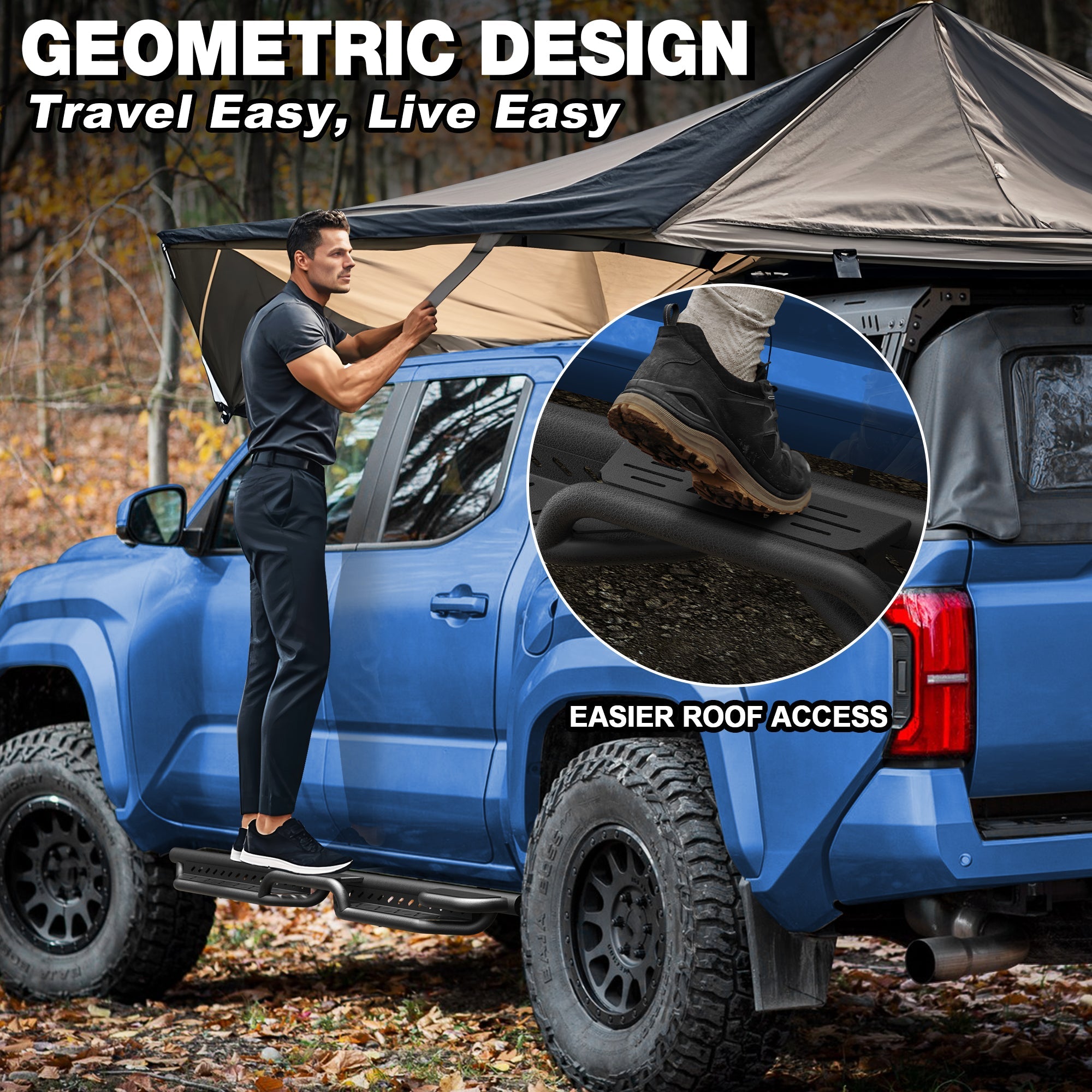 Geometric Design Running Boards for Easier Roof Access – POFENZE Side Steps for 2015-2026 Ford F-150 SuperCrew Overlanding