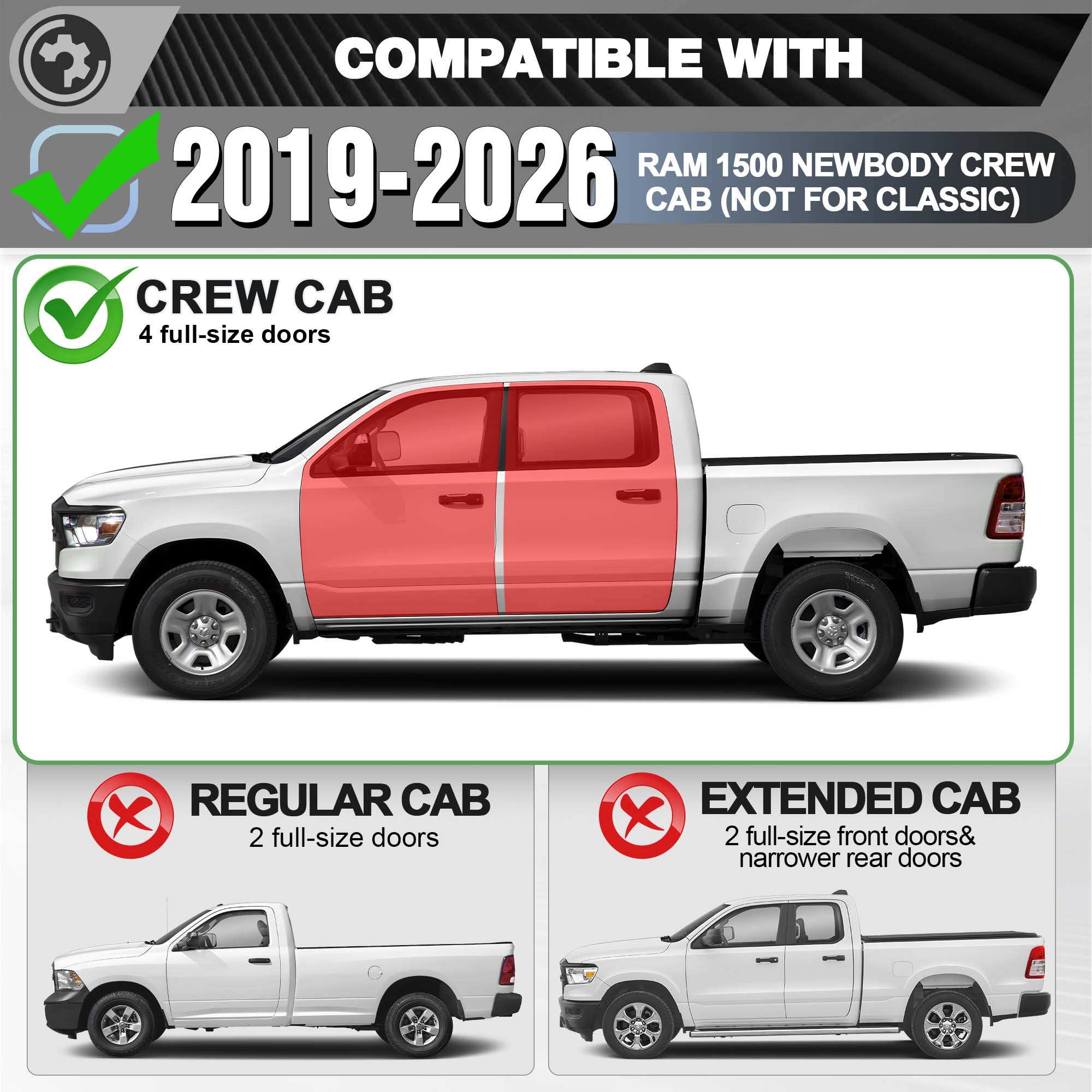 Running Boards for 2019-2026 Ram 1500 New Body Crew Cab POFENZE 