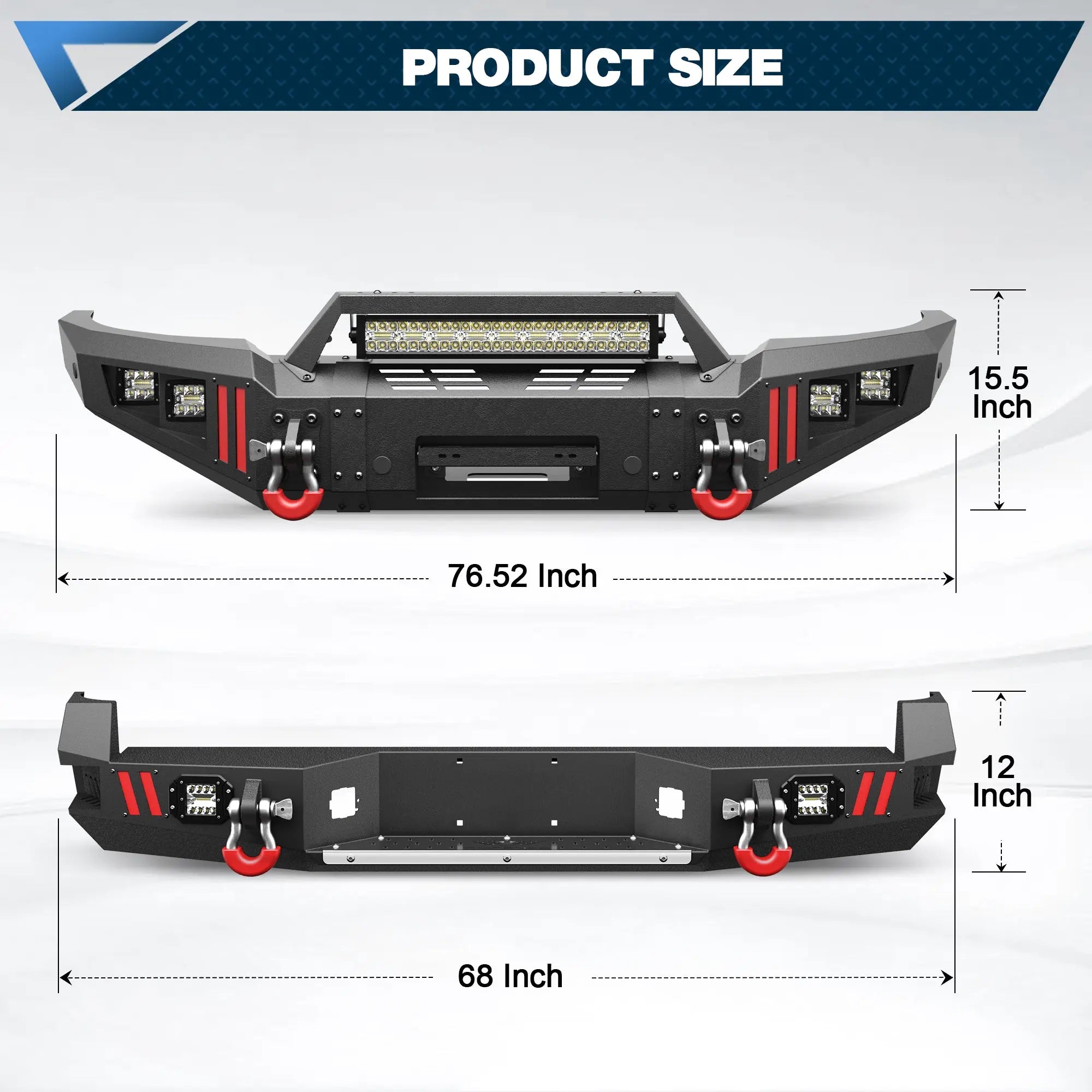 Sierra Steel Front and Rear Bumper Set for 2016-2017-2018 GMC Sierra 1500 Pickup Truck with Winch Plate and LED Lights - POFENZE