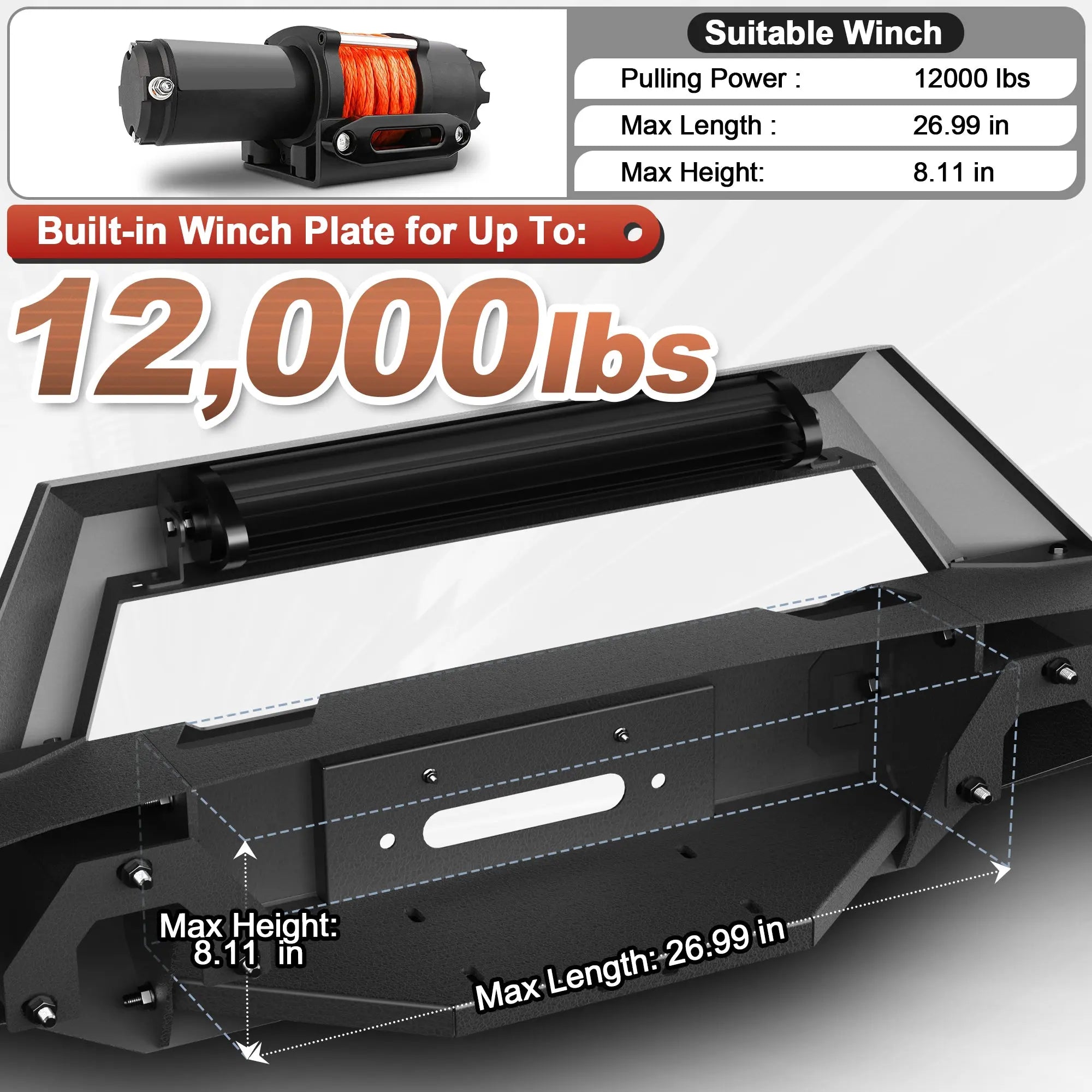 Silverado 1500 Front Bumper Compatible with Chevy Silverado 1500 2016 2017 2018 with Winch Plate, Lights and D-rings POFENZE