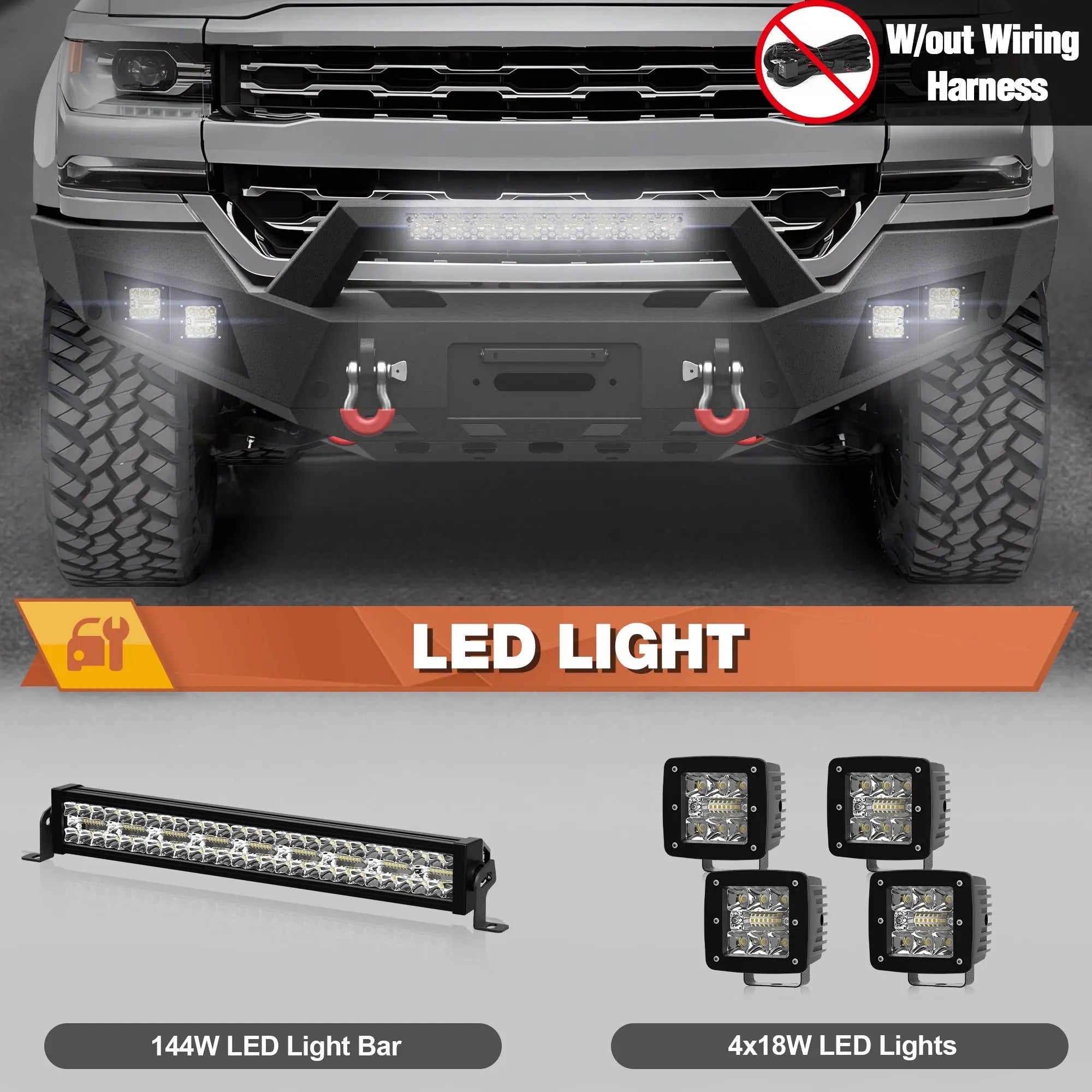 Silverado 1500 Front Bumper Compatible with Chevy Silverado 1500 2016 2017 2018 with Winch Plate, Lights and D-rings POFENZE
