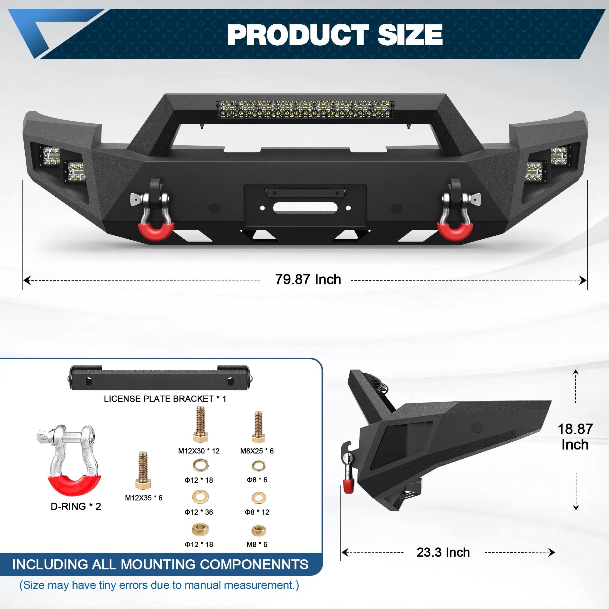 Silverado 1500 Front Bumper for 2014 2015 Chevy Silverado 1500 Pickup, Include Winch Plate, LED Lights and D-rings POFENZE