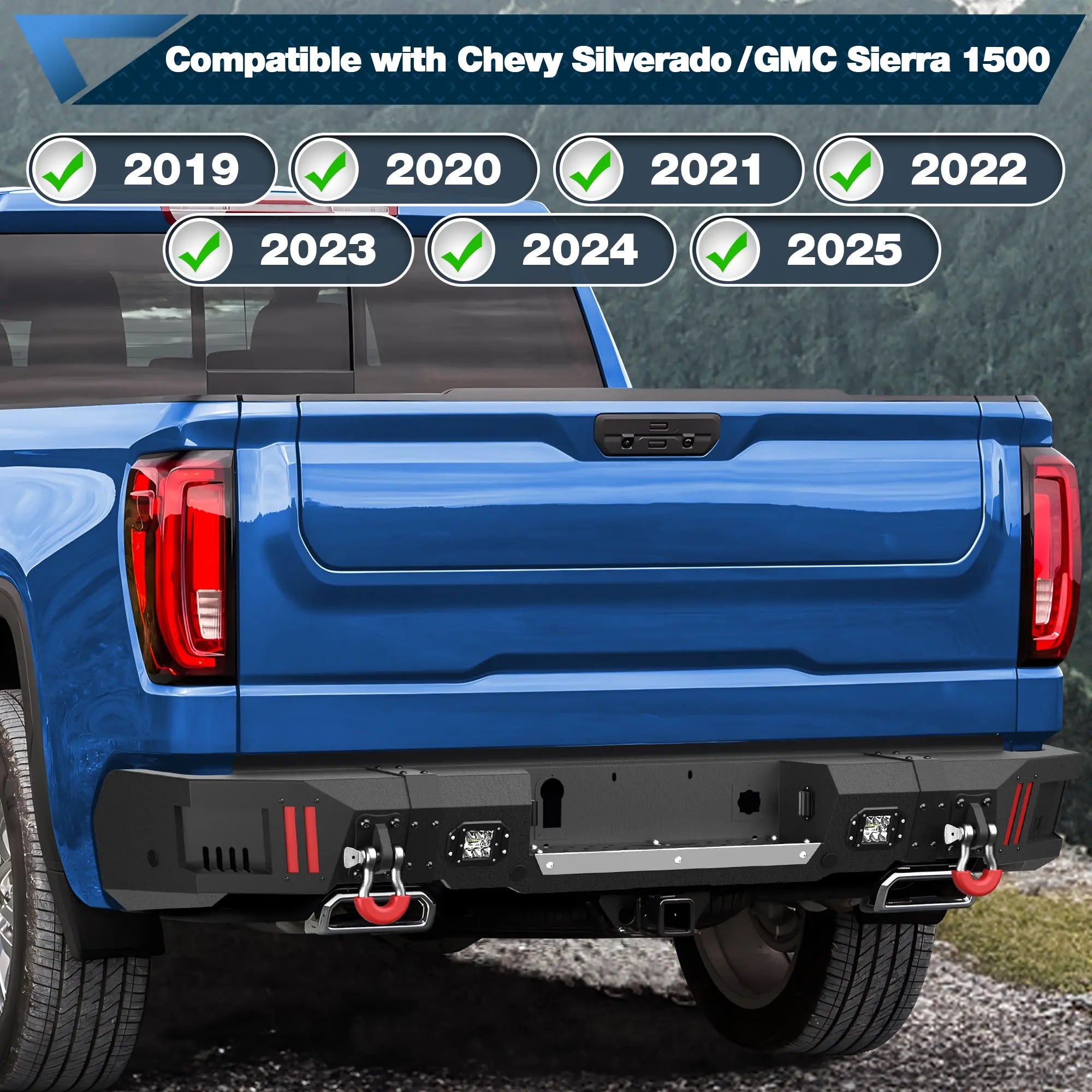 Silverado 1500 Rear Bumper Textured Black Pickup Truck Bumper for Chevy Silverado 1500 and GMC Sierra 1500 2019-2024 POFENZE