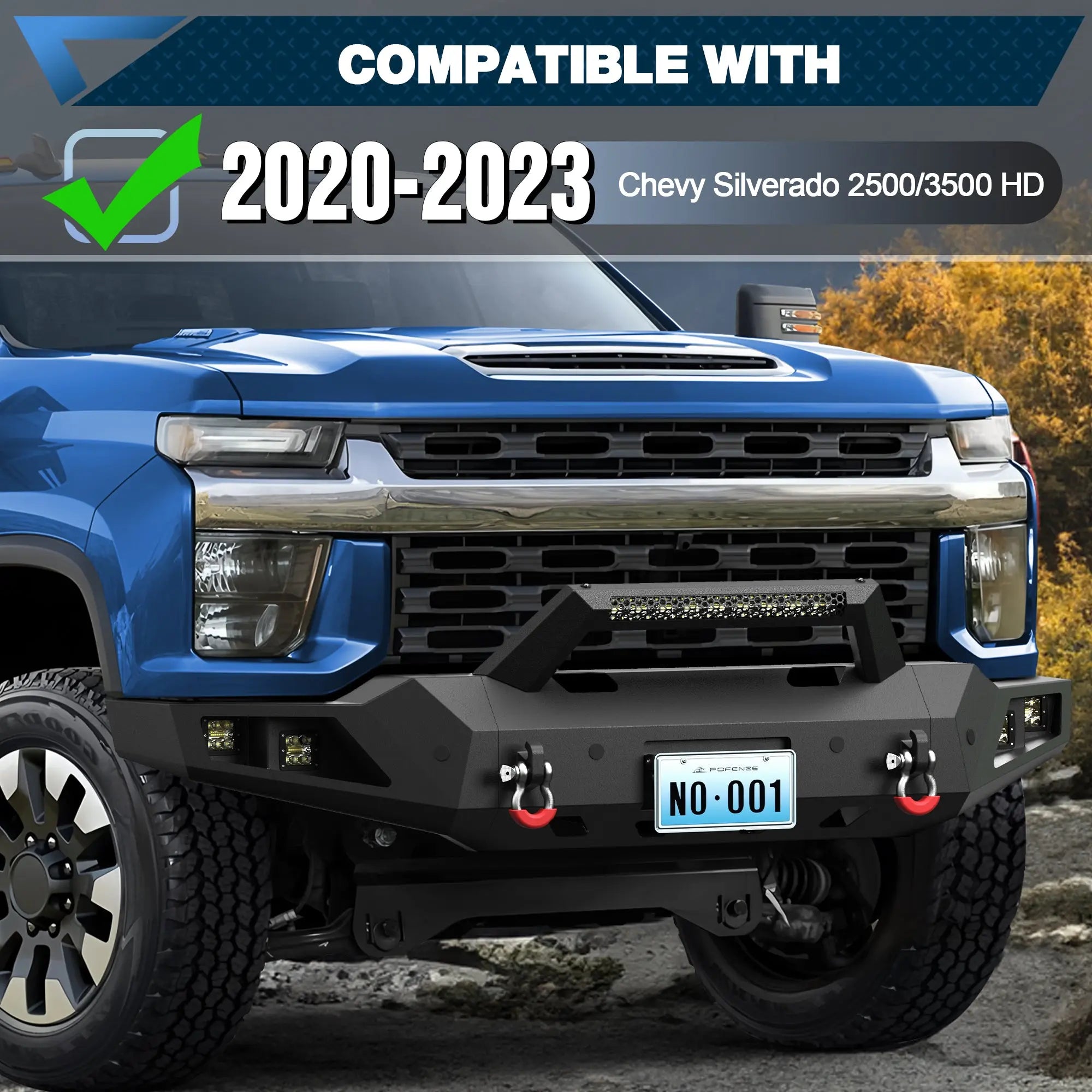 Silverado Bumpers Front and Rear Bumper Combo Full Width Offroad Bumpers for 2020-2023 Chevy Silverado 2500/3500 - POFENZE