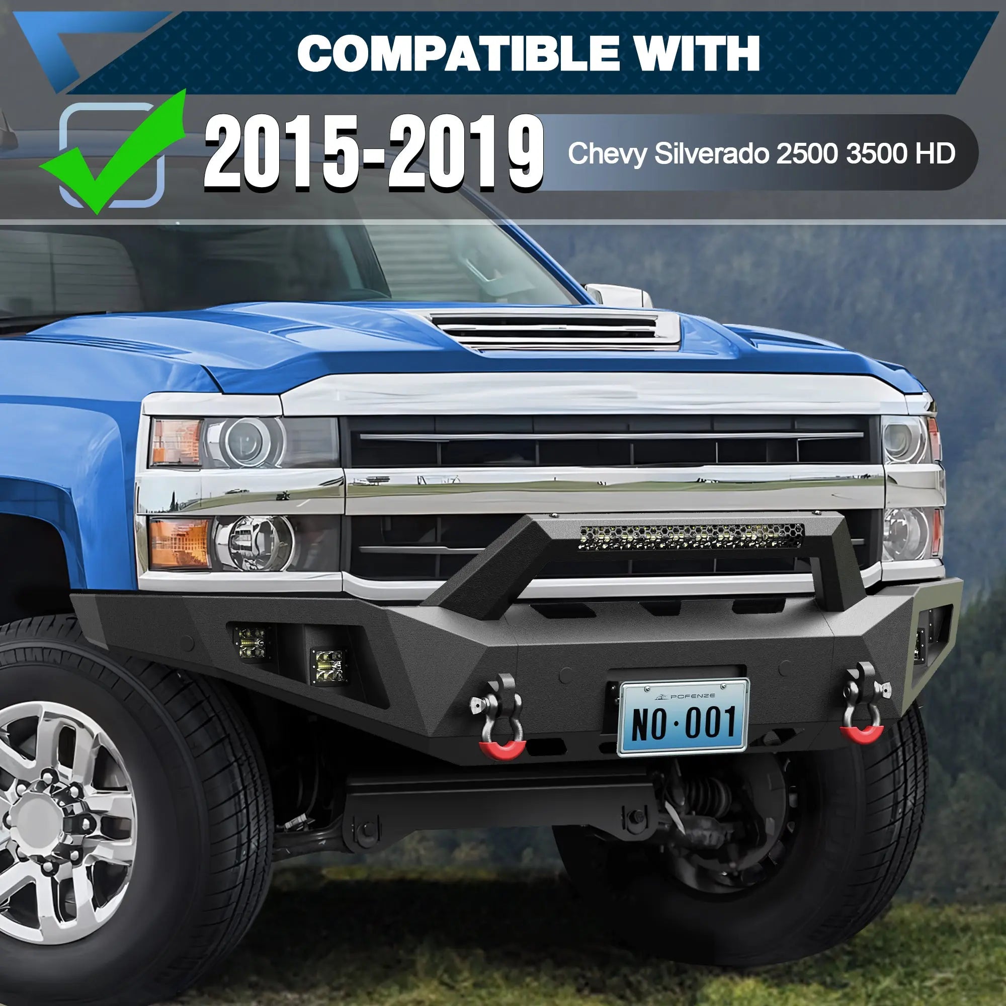 Silverado Front and Rear Bumper Kit for 2015-2019 Chevy Chevrolet Silverado 2500HD 3500HD Pickup Truck - POFENZE