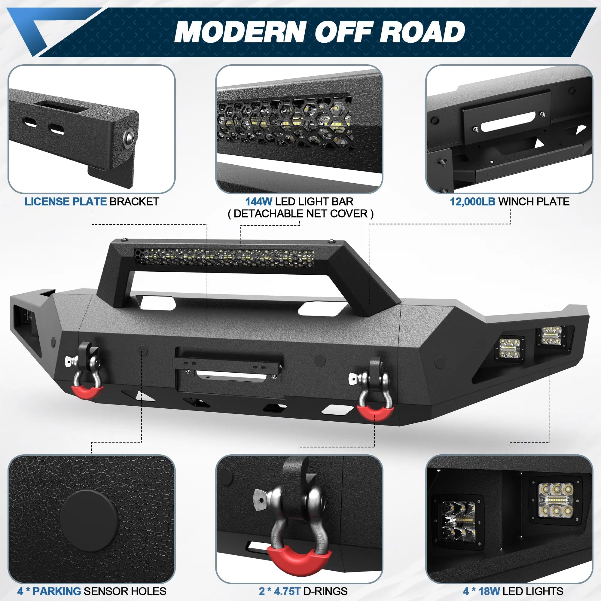 Silverado Full Width Front Bumper for 2020 2021 2022 2023 Chevy Silverado 2500/3500 HD w/Winch Plate, Lights and D-rings - POFENZE
