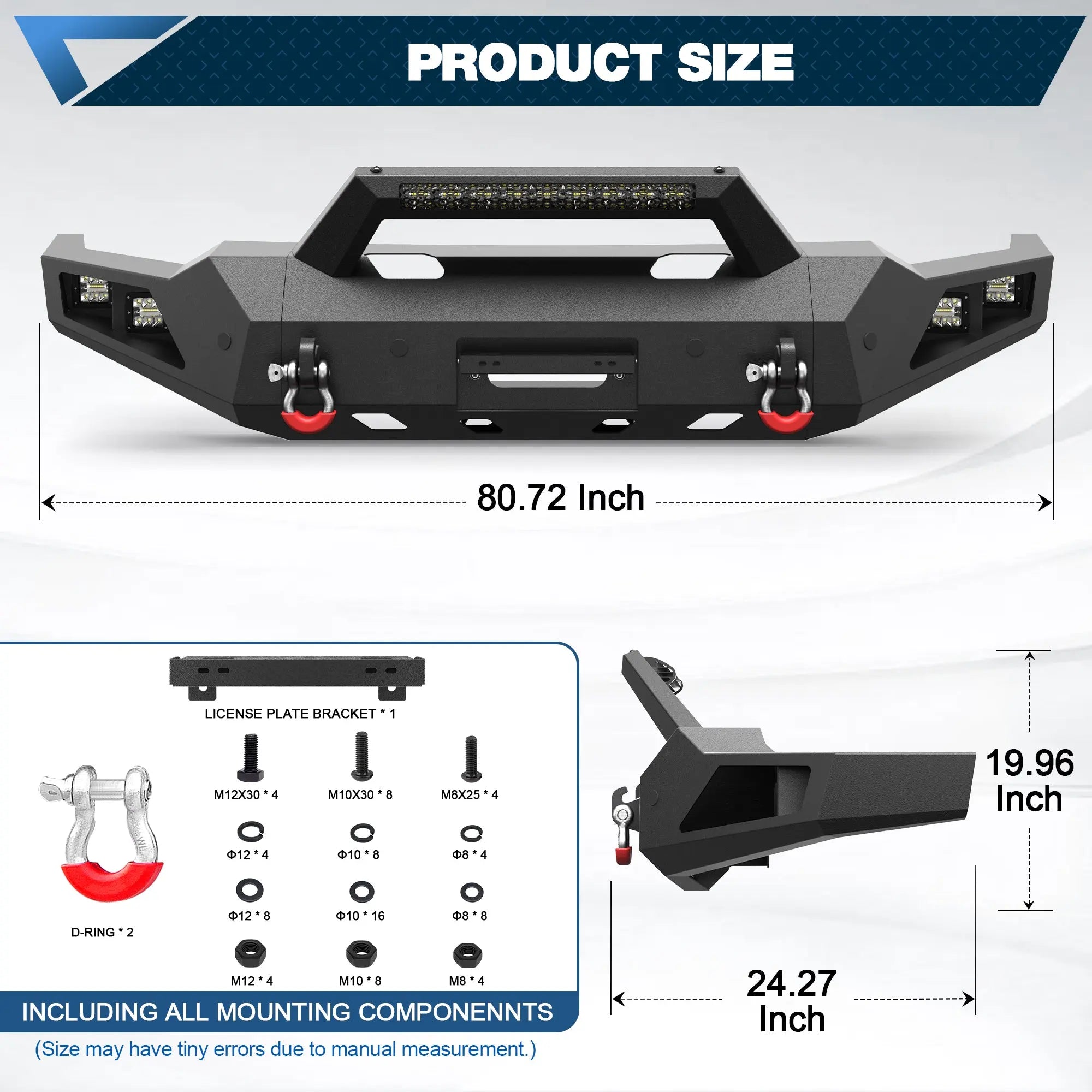 Silverado Full Width Front Bumper for 2020 2021 2022 2023 Chevy Silverado 2500/3500 HD w/Winch Plate, Lights and D-rings - POFENZE