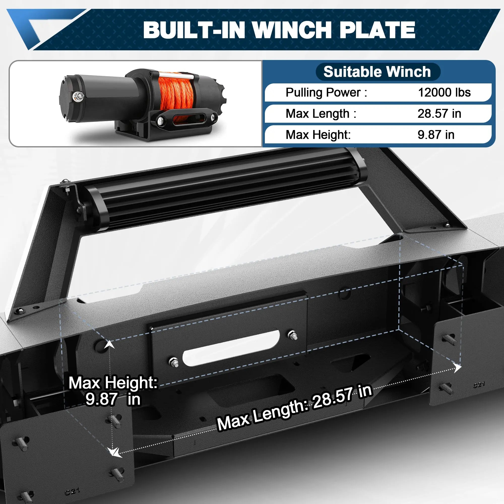 Silverado Full Width Front Bumper for 2020 2021 2022 2023 Chevy Silverado 2500/3500 HD w/Winch Plate, Lights and D-rings - POFENZE